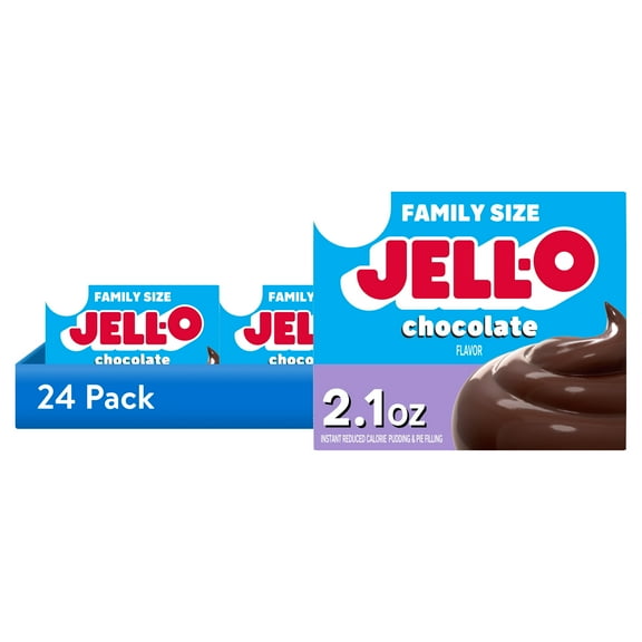 (24 pack) Jell-O Chocolate Flavor Zero Sugar Instant Reduced Calorie Pudding & Pie Filling, Family Size, 2.1 oz. Box