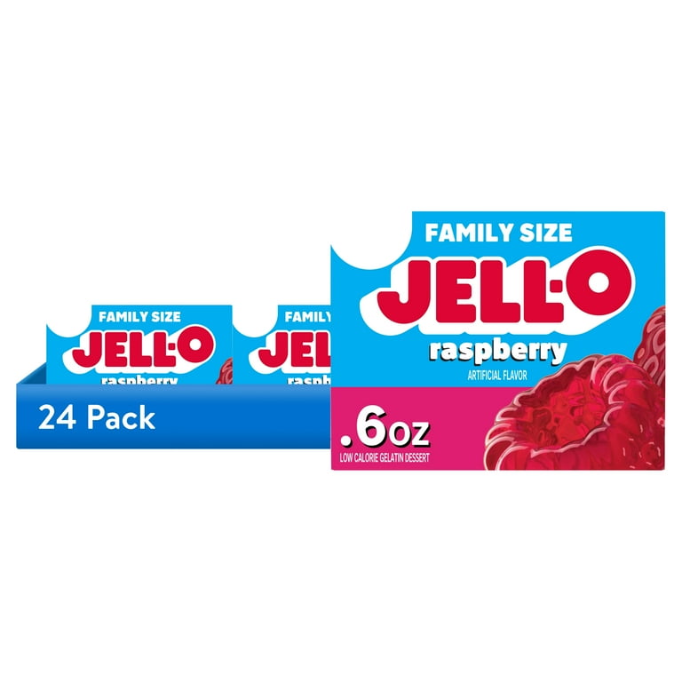 24 pack) Jell-O Raspberry Zero Sugar Gelatin Dessert Mix, Family