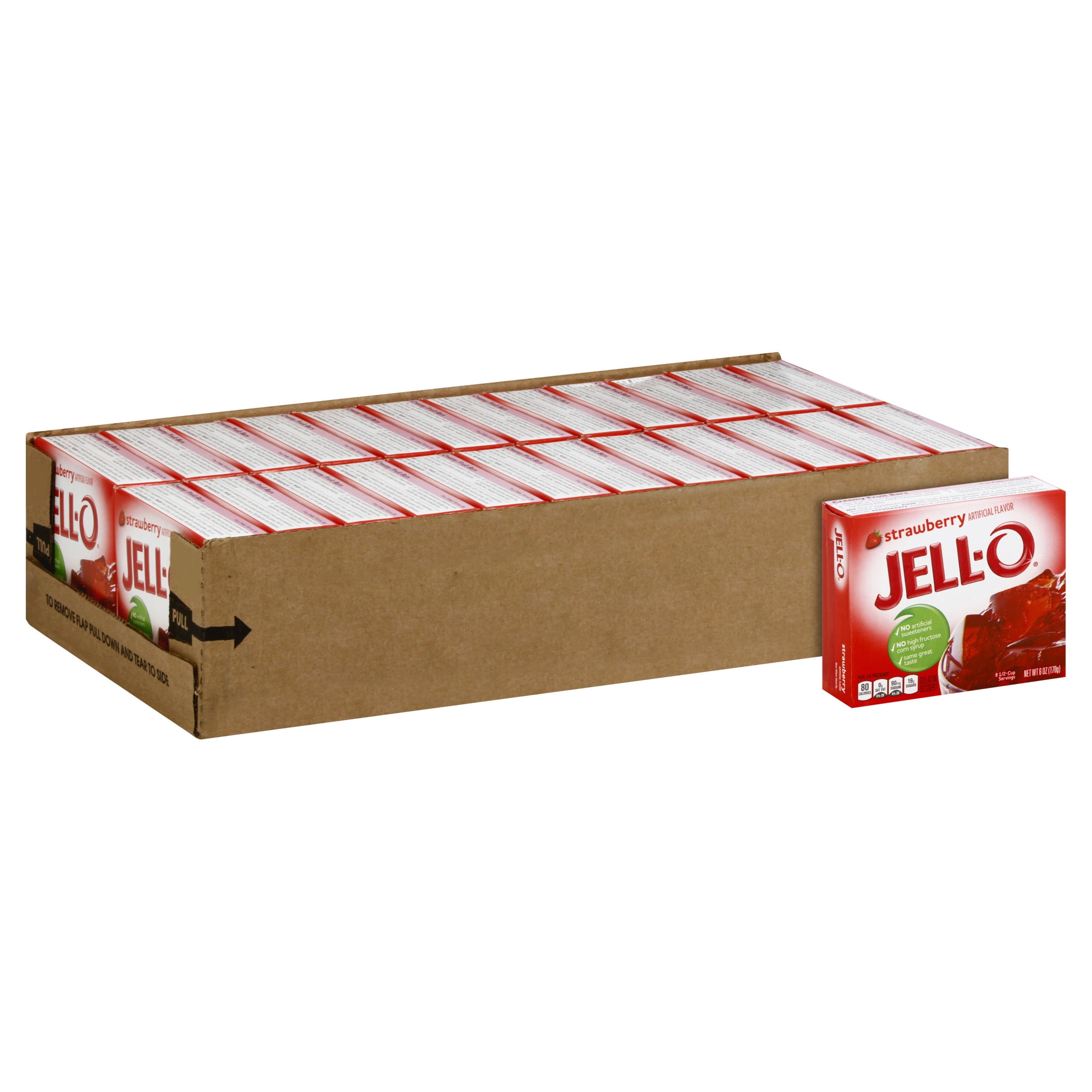 (24 pack) Jell-O Strawberry Gelatin Dessert Mix, Family Size, 6 oz Box