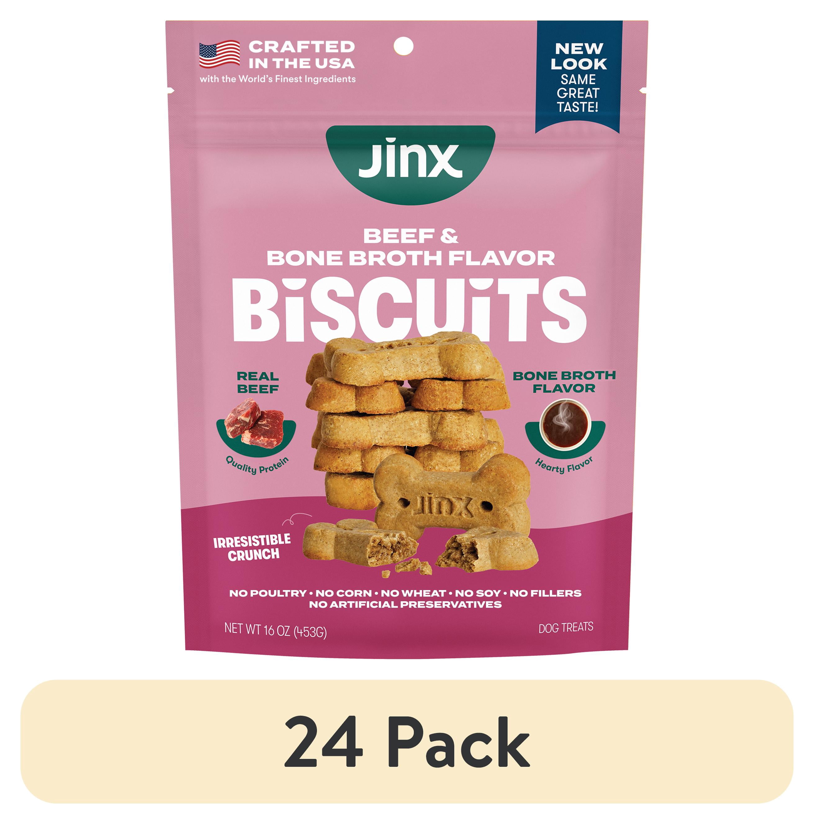 (24 pack) Jinx Beef Bone Broth Biscuits, Crunchy Dry Dog Treats, 16 oz Bag