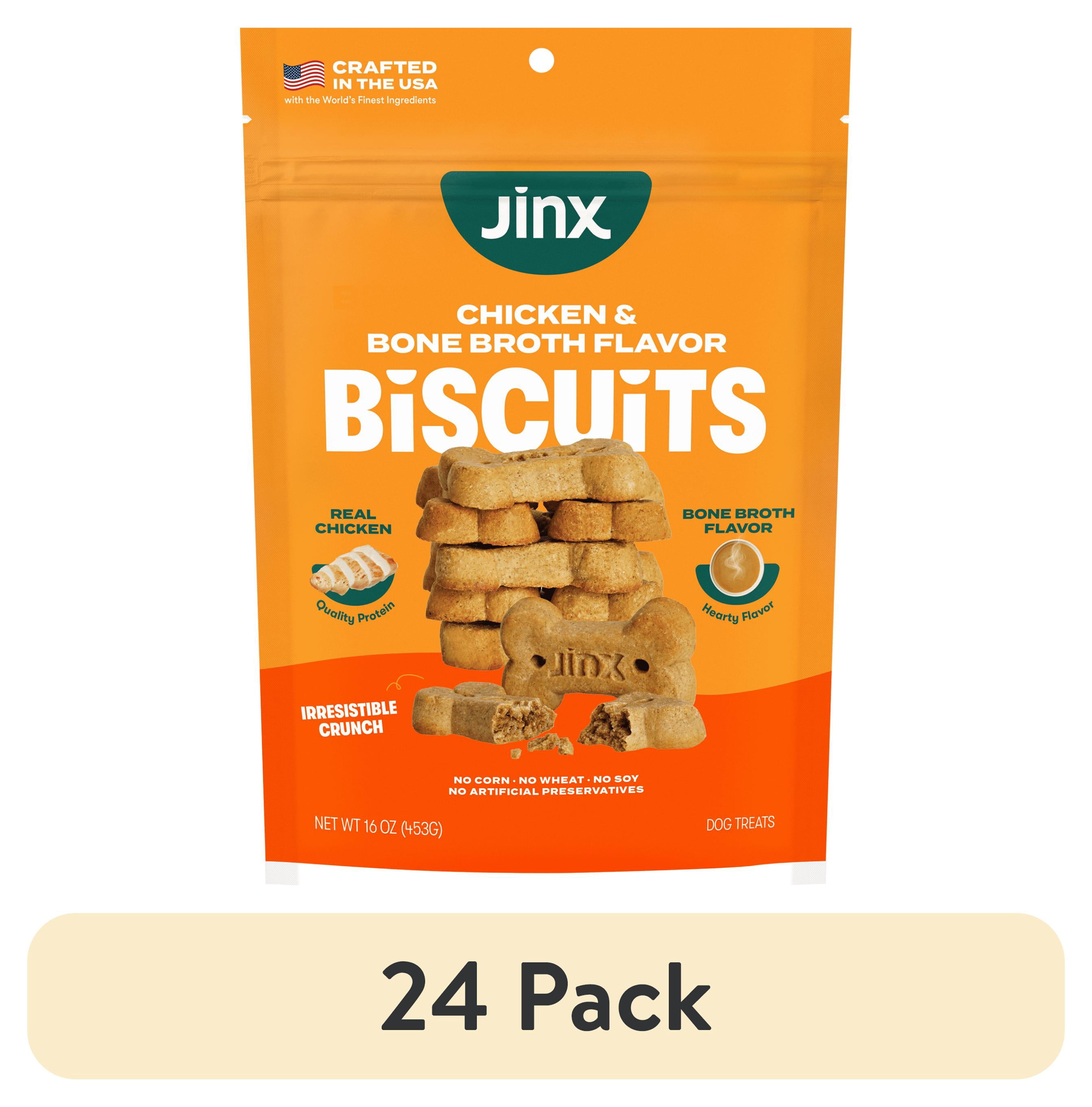 (24 pack) Jinx Chicken Bone Broth Biscuits, Crunchy Dry Dog Treats, 16 oz Bag
