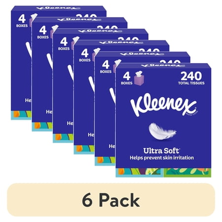 (24 pack) Kleenex Ultra Soft Facial Tissues, 4 Cube Boxes, 60 Tissues per Box, 3-Ply