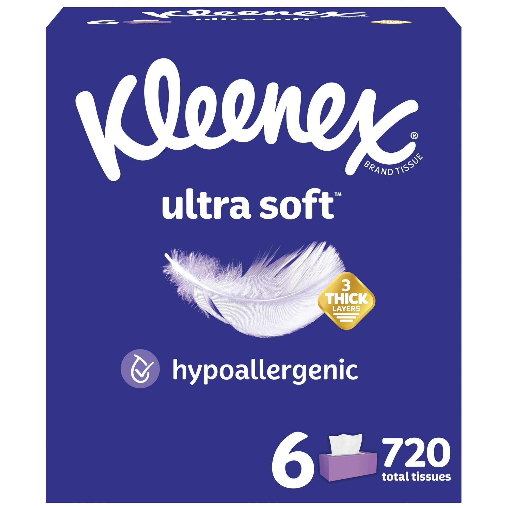 (24 pack) Kleenex Ultra Soft 3-Ply Flat Box Facial Tissues, 6 Pack (720 Total Tissues)