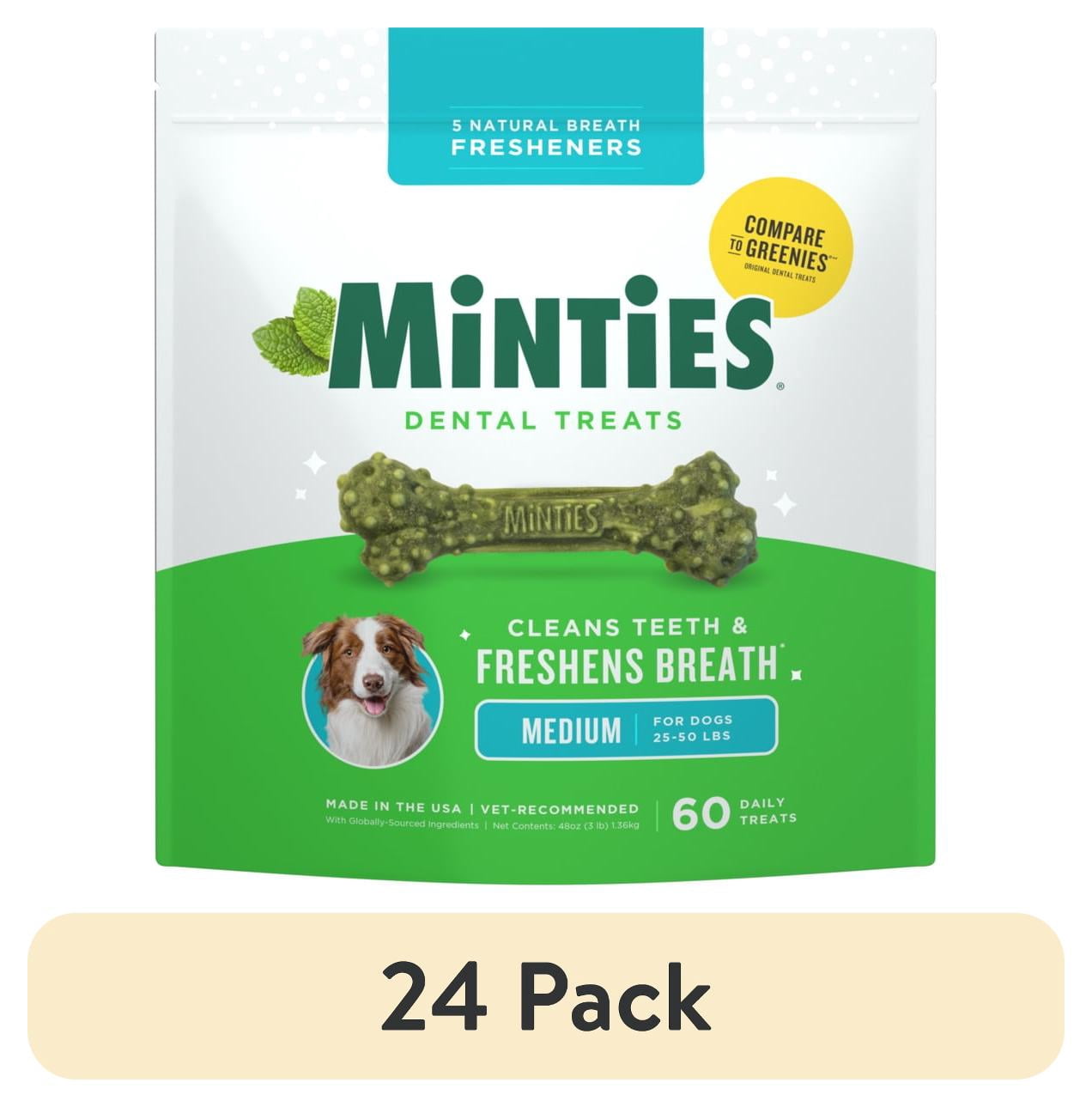 (24 pack) MINTIES Dog Dental Bone Treats, Dental Chews for Medium Dogs, 60 Count, Shelf-Stable
