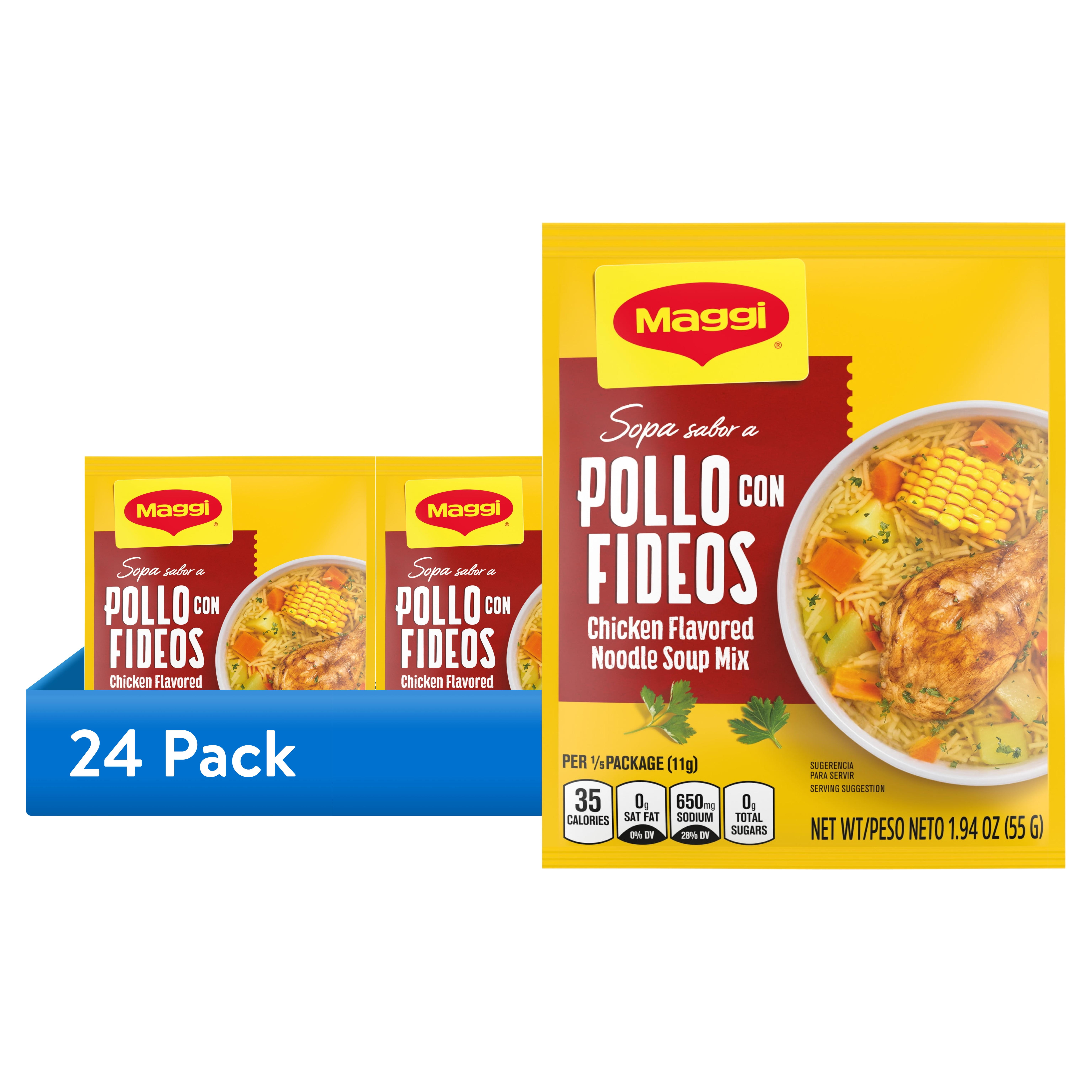 (24 pack) Maggi Sopa Sabor A Pollo Con Fideos Chicken Flavored Noodle Soup Mix, Instant Soup Packet, 12 x 1.94oz 1.94 oz