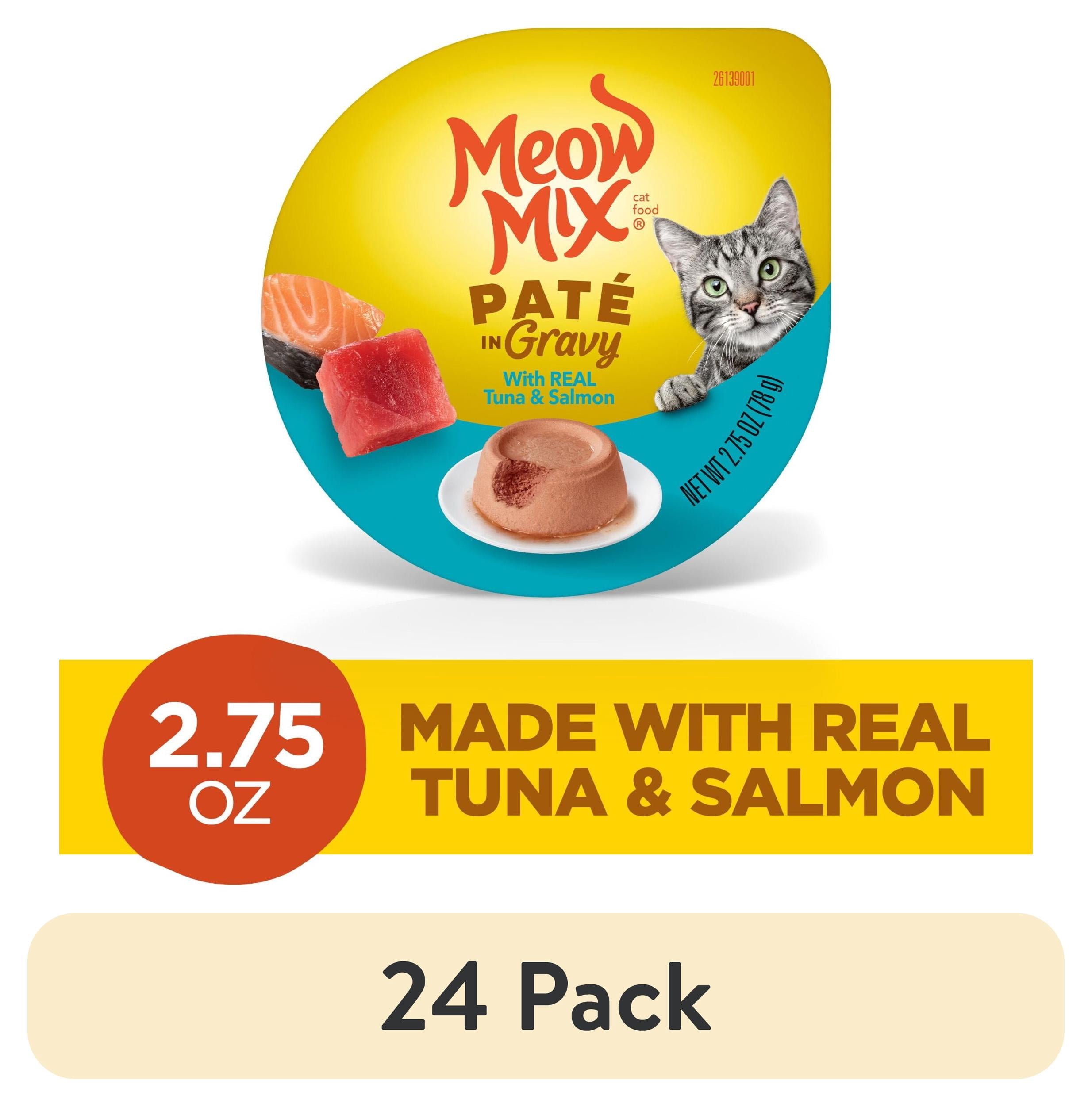 (24 pack) Meow Mix Pate in Gravy With Real Tuna & Salmon, Wet Cat Food, 2.75 oz Cup