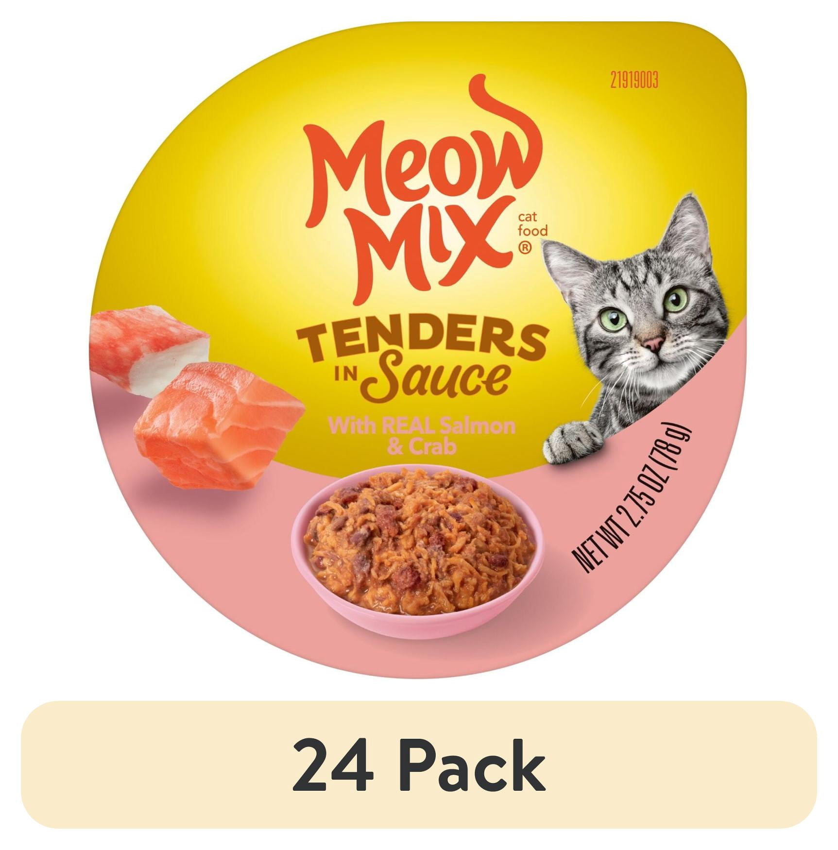 (24 pack) Meow Mix Tenders in Sauce with REAL Salmon & Crab, Wet Cat Food, 2.75 oz Cup
