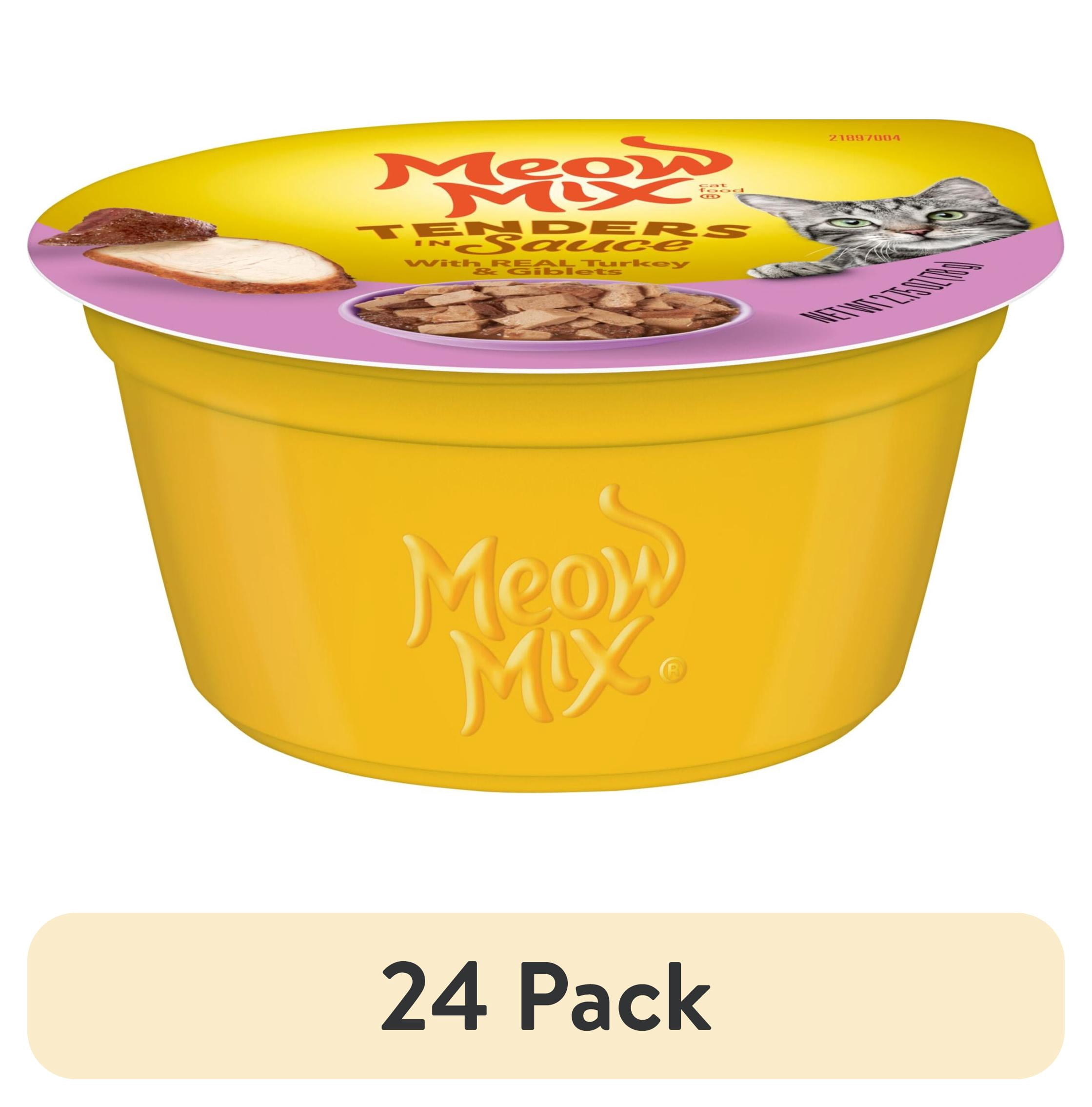 (24 pack) Meow Mix Tenders in Sauce with Turkey and Giblets Wet Cat Food, 2.75 oz cup (Packaging And Formulation Updates Underway)