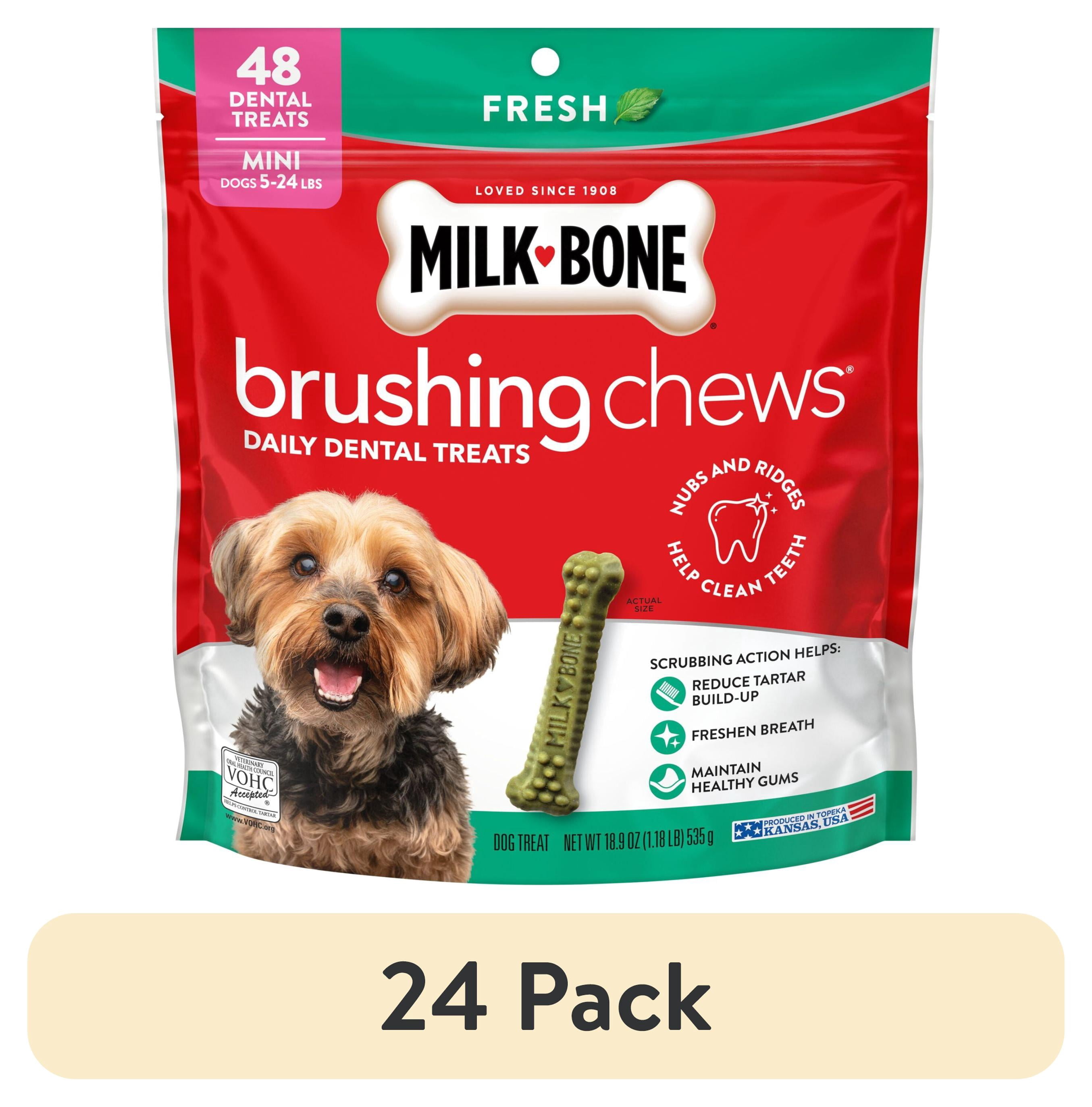 (24 pack) Milk Bone Brushing Chews Fresh Mint Flavor Daily Dental Dog Treats, Mini, 18.9 oz Bag