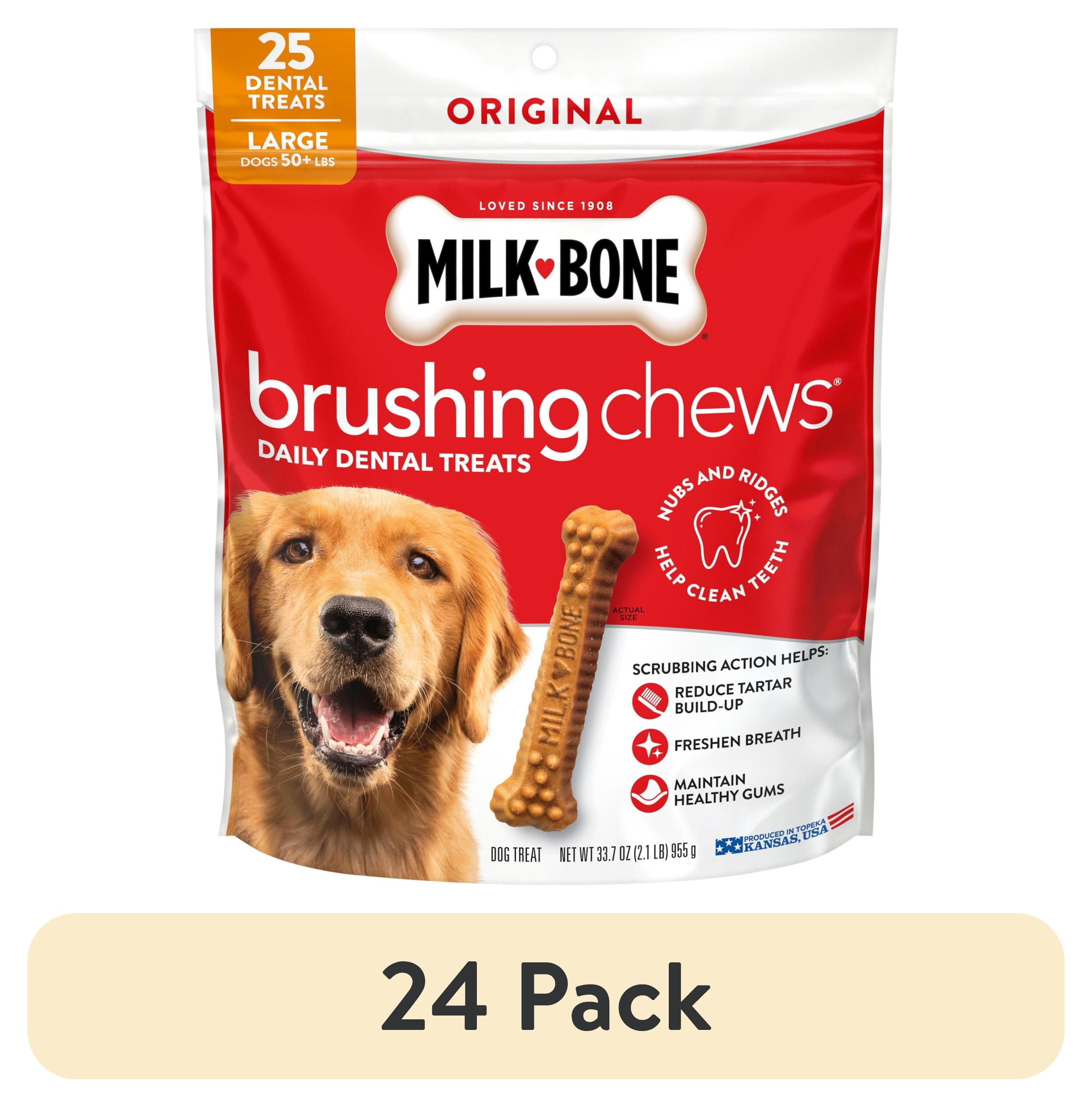 (24 pack) Milk Bone Brushing Chews Original Chicken Flavor Daily Dental Dog Treats, Large, 33.7 Ounce Bag