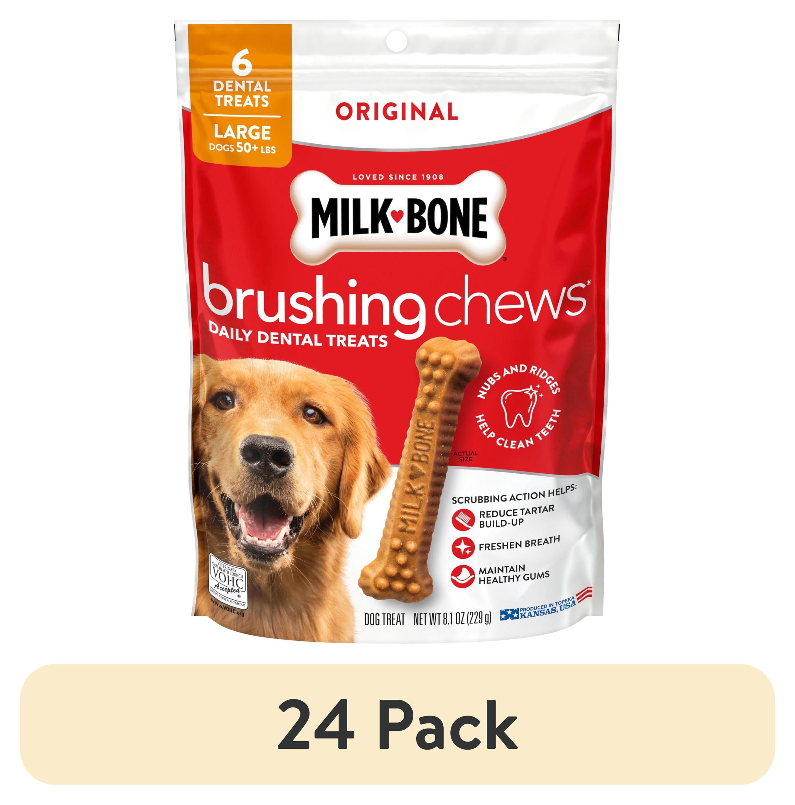 (24 pack) Milk Bone Brushing Chews Original Chicken Flavor Daily Dental Dog Treats, Large, 8.1 Ounce Bag