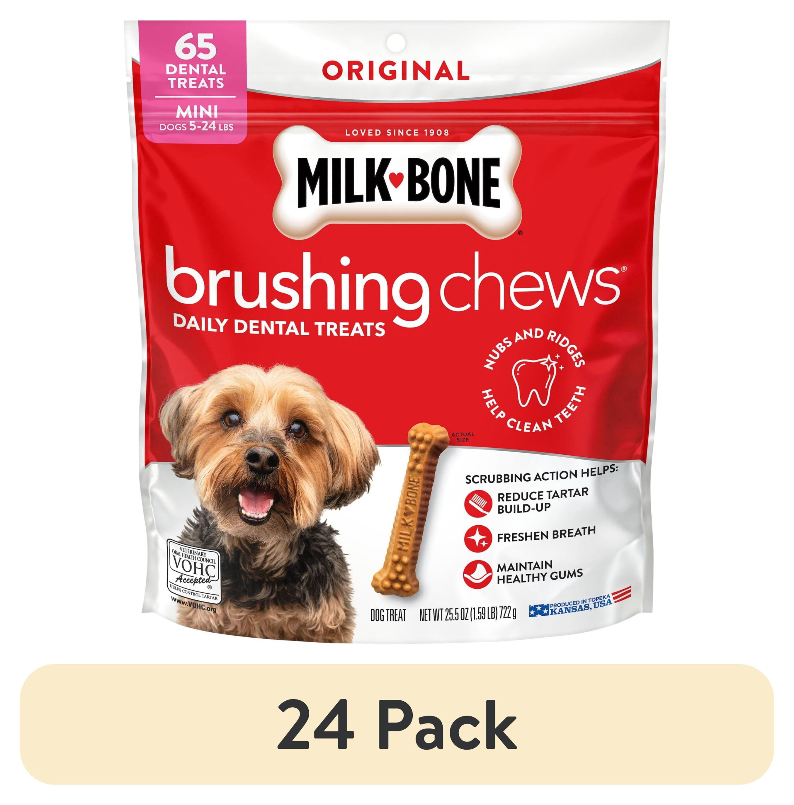 (24 pack) Milk Bone Brushing Chews Original Chicken Flavor Daily Dental Dog Treats, Mini, 25.5 oz Bag