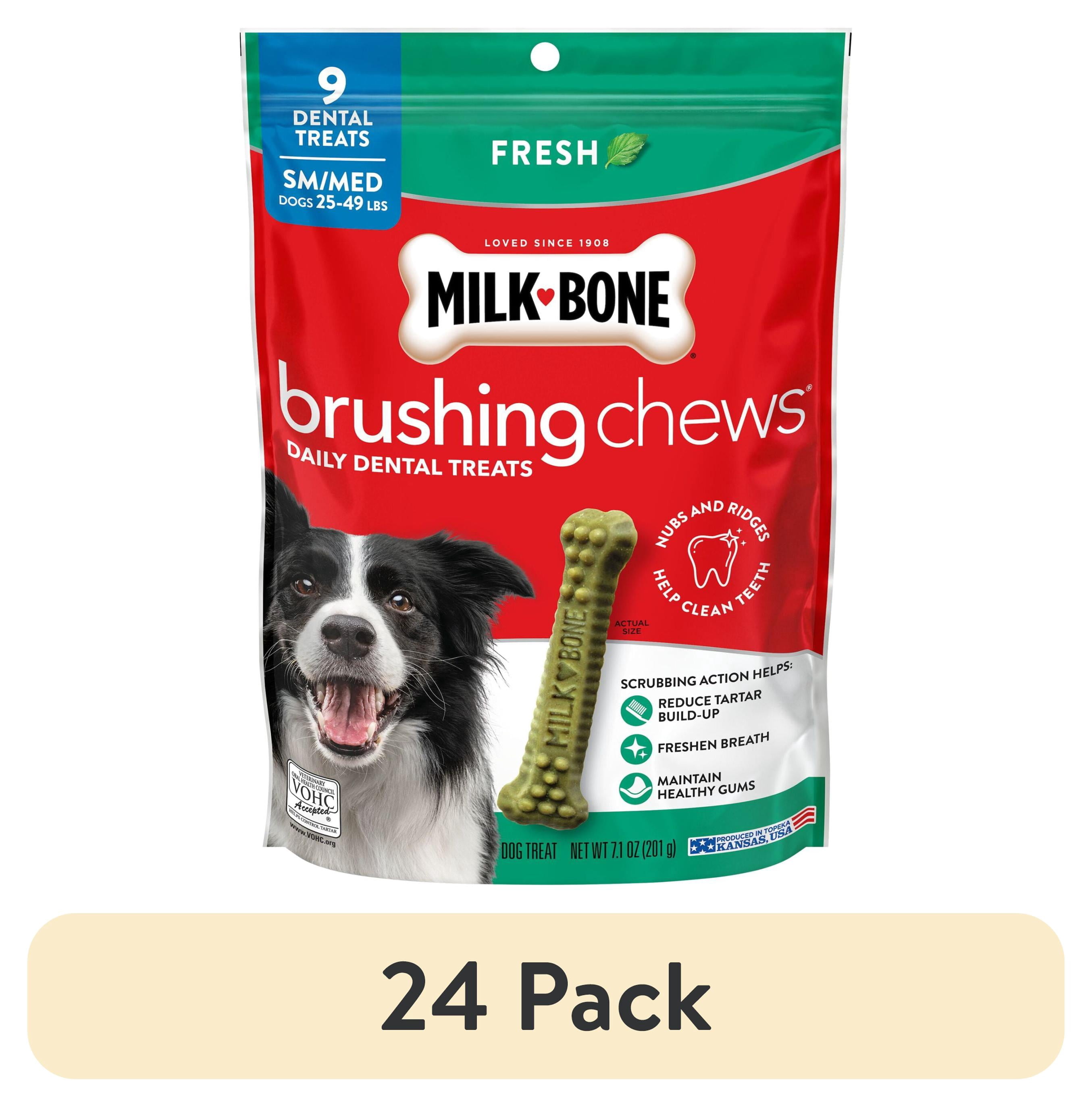 (24 pack) Milk Bone Brushing Chews Original Fresh Flavor Daily Dental Dog Treats, Small/Medium, 7.1 oz Bag