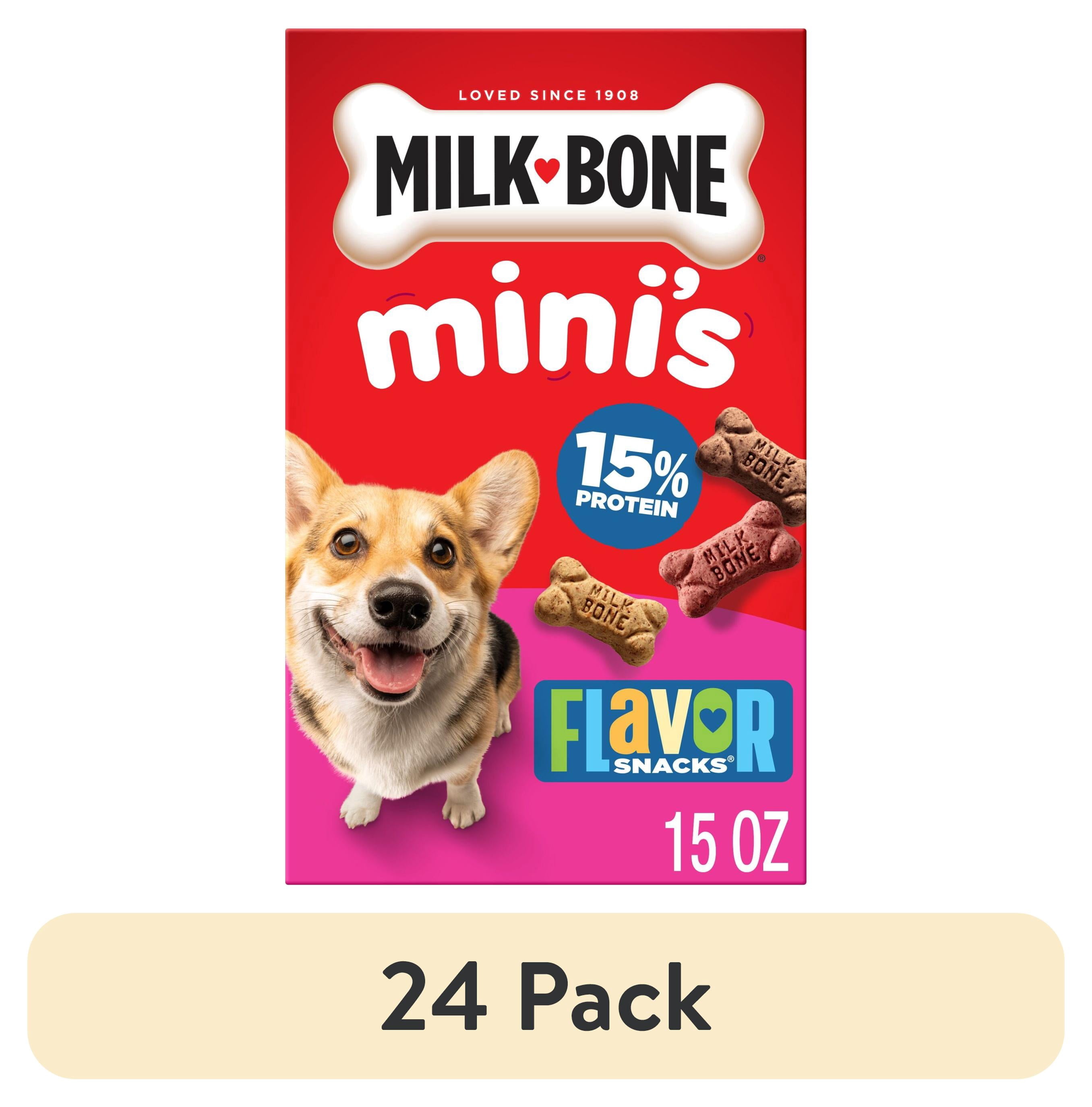(24 pack) Milk Bone Flavor Snacks Mini’s Dog Biscuits, Flavored Crunchy Dog Treats, 15 oz Box