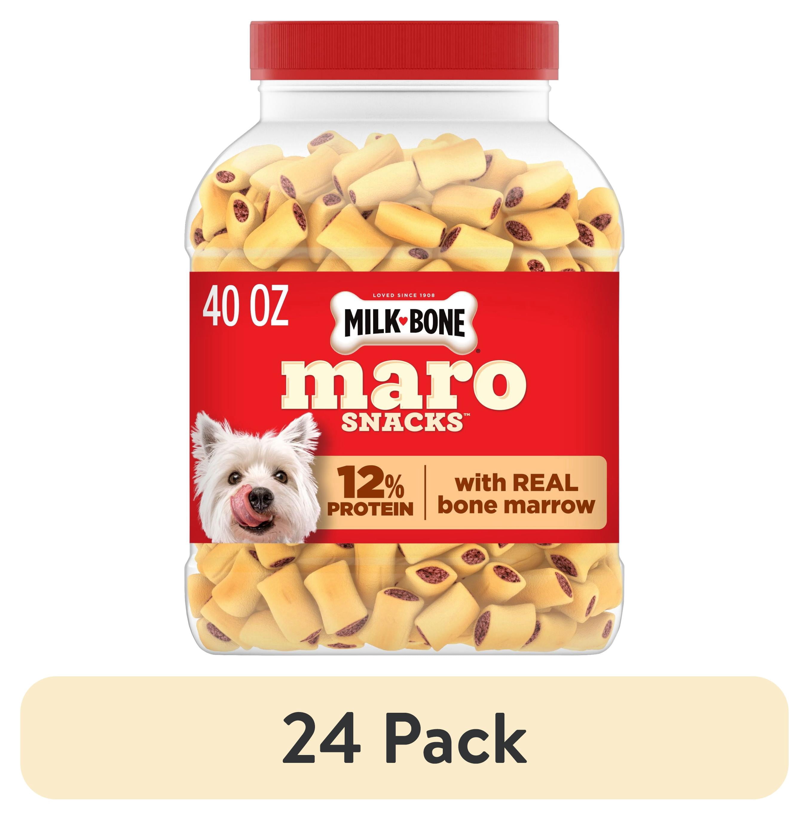 (24 pack) Milk Bone MaroSnacks Small Dog Treats with Real Bone Marrow, Crunchy Dog Snacks, 40 oz Canister