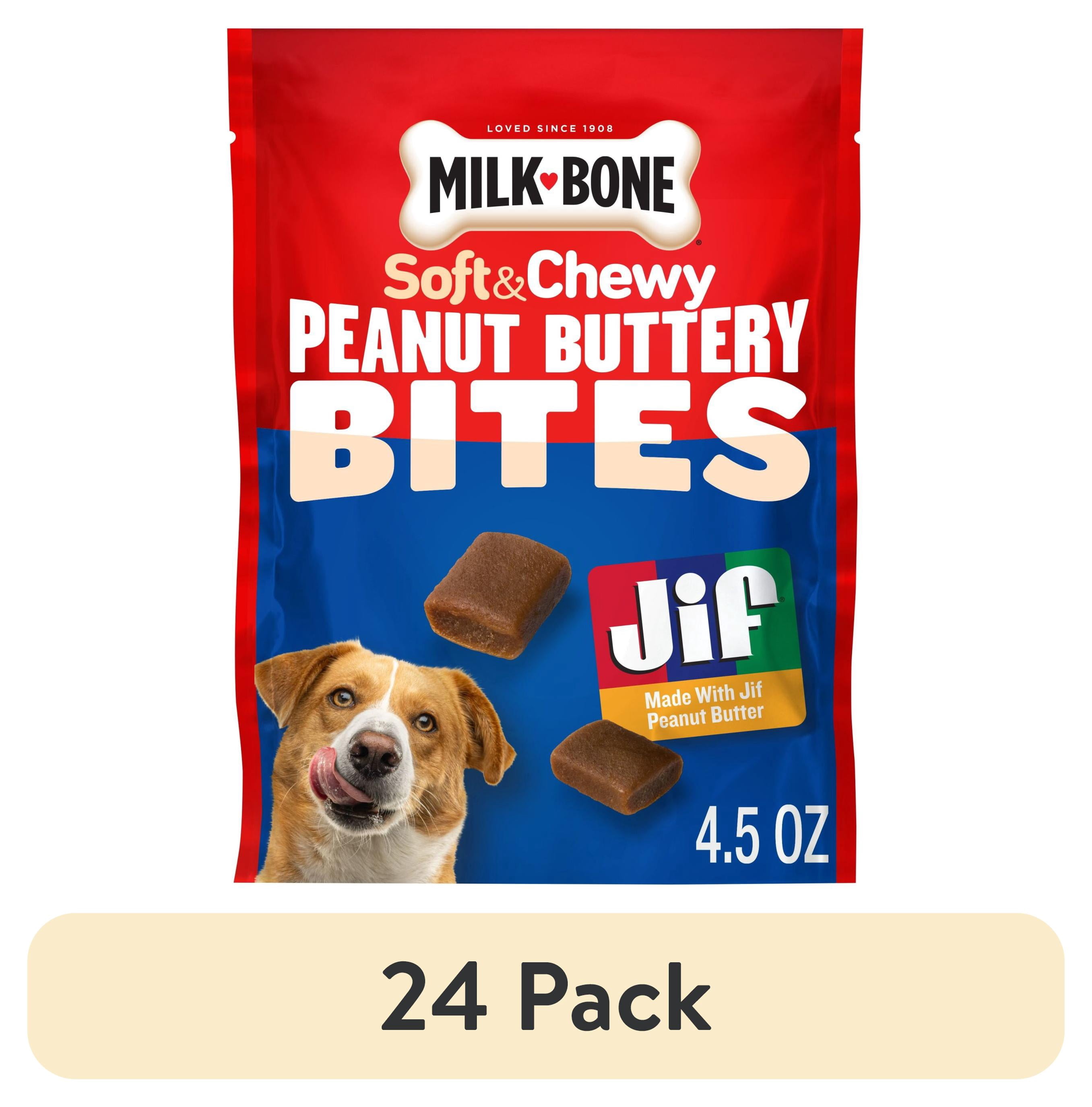 (24 pack) Milk Bone Peanut Buttery Bites, Soft Dog Treats With Jif Peanut Butter, 4.5 oz Bag