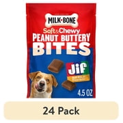 24 pack Milk Bone Peanut Buttery Bites, Soft Dog Treats With Jif Peanut Butter, 4.5 oz Bag