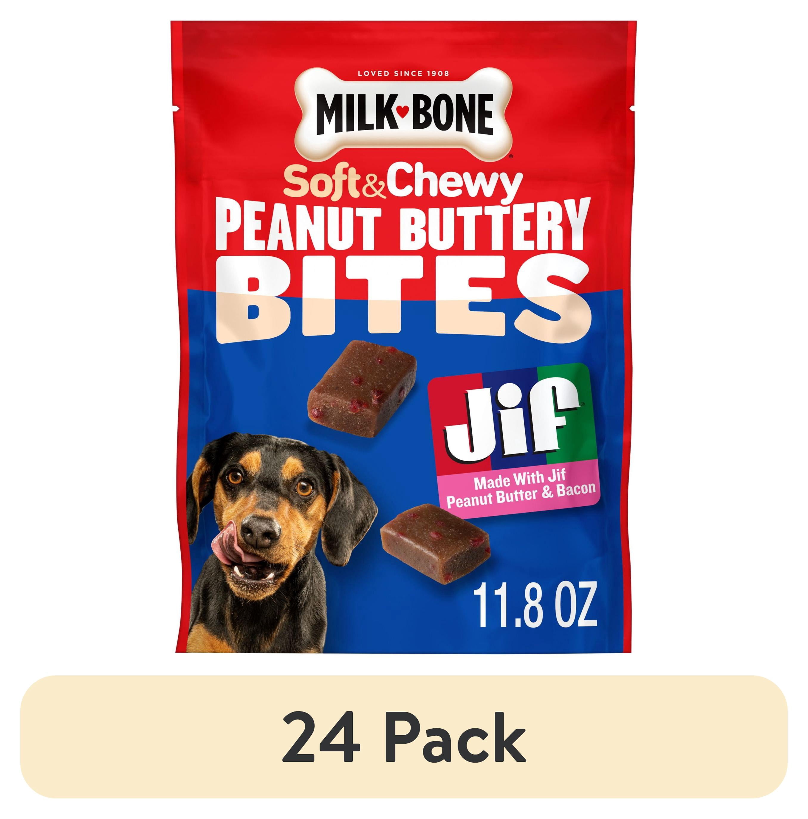 (24 pack) Milk Bone Peanut Buttery Bites, Soft Dog Treats With Jif Peanut Butter & Real Bacon, 11.8 oz Bags