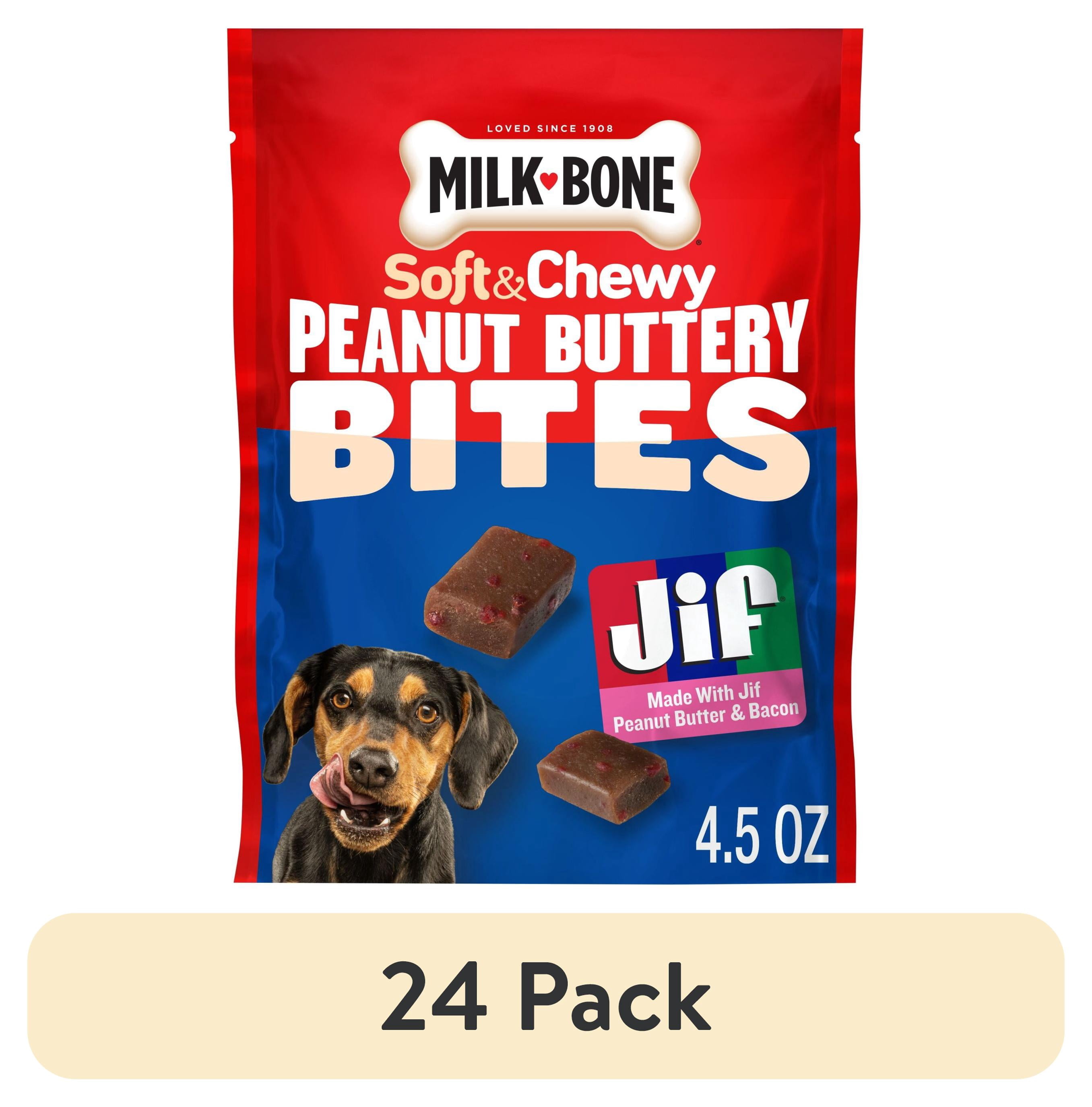 (24 pack) Milk Bone Peanut Buttery Bites, Soft Dog Treats With Jif Peanut Butter & Real Bacon, 4.5 oz Bags