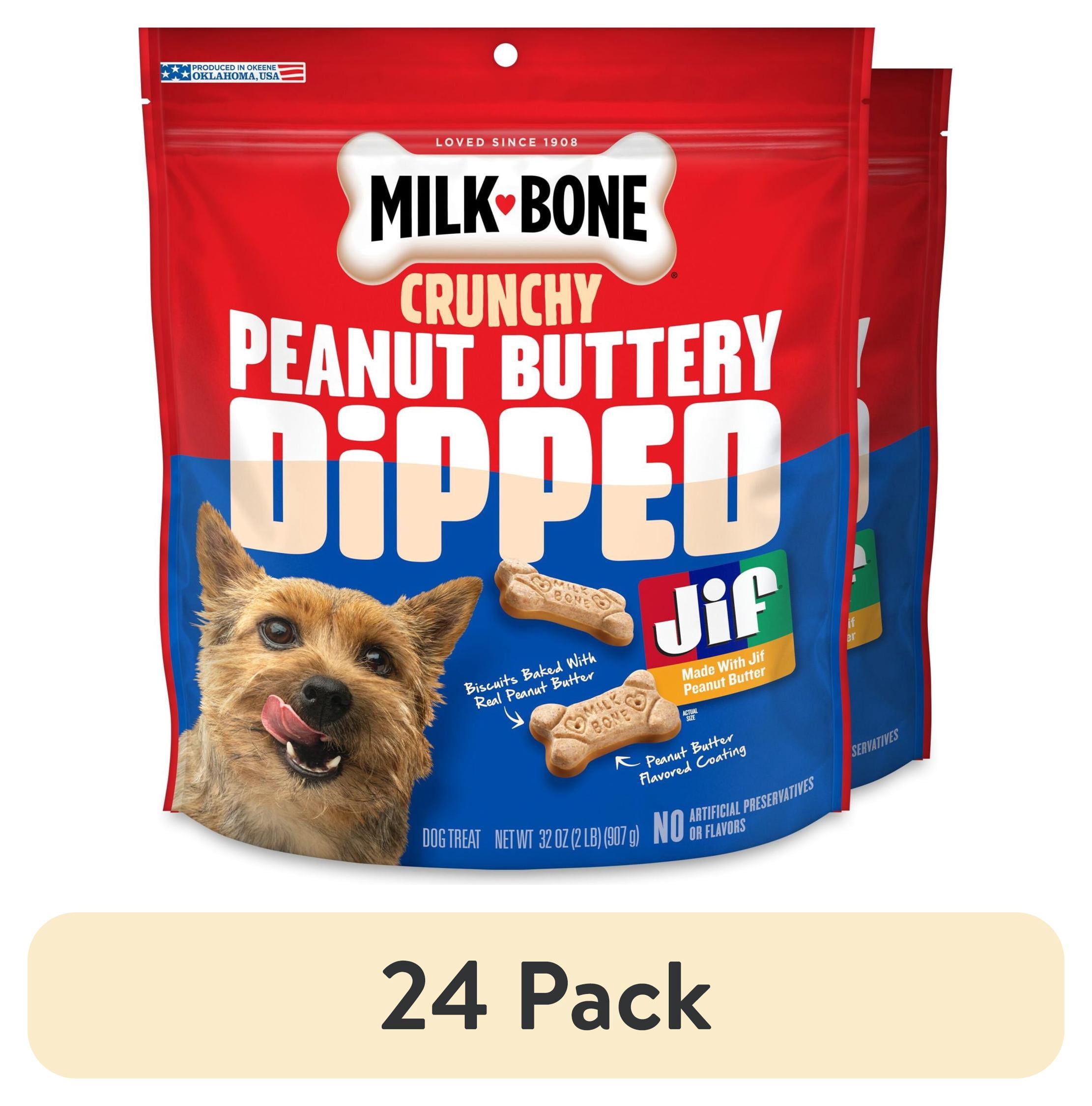 (24 pack) Milk Bone Peanut Buttery Dipped Dog Biscuits with Jif Peanut Butter, 32 oz Bags (Pack of 2)