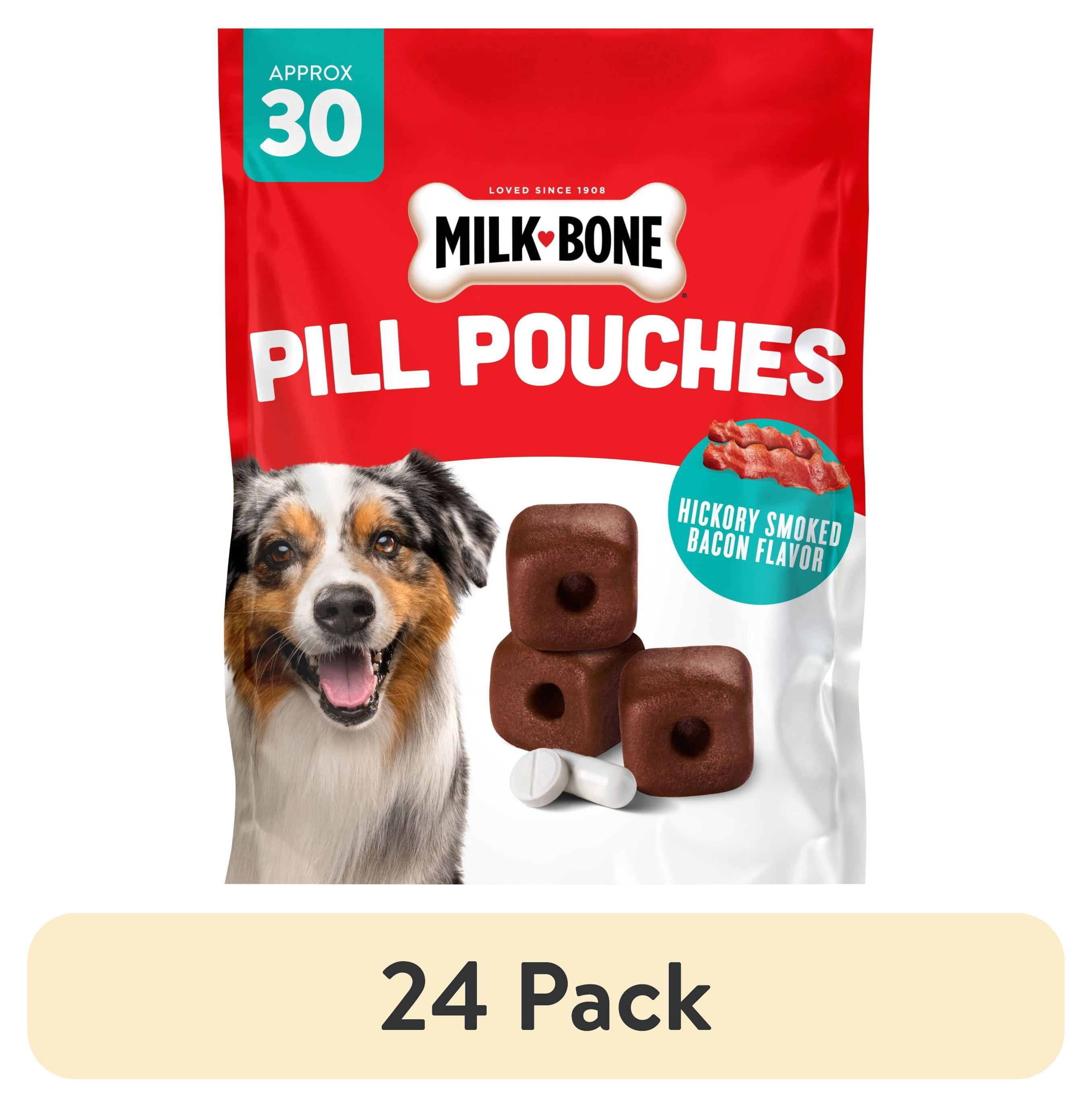 (24 pack) Milk Bone Pill Pouches Dog Treats, Hickory Smoked Bacon Flavor, 30 Count Bag