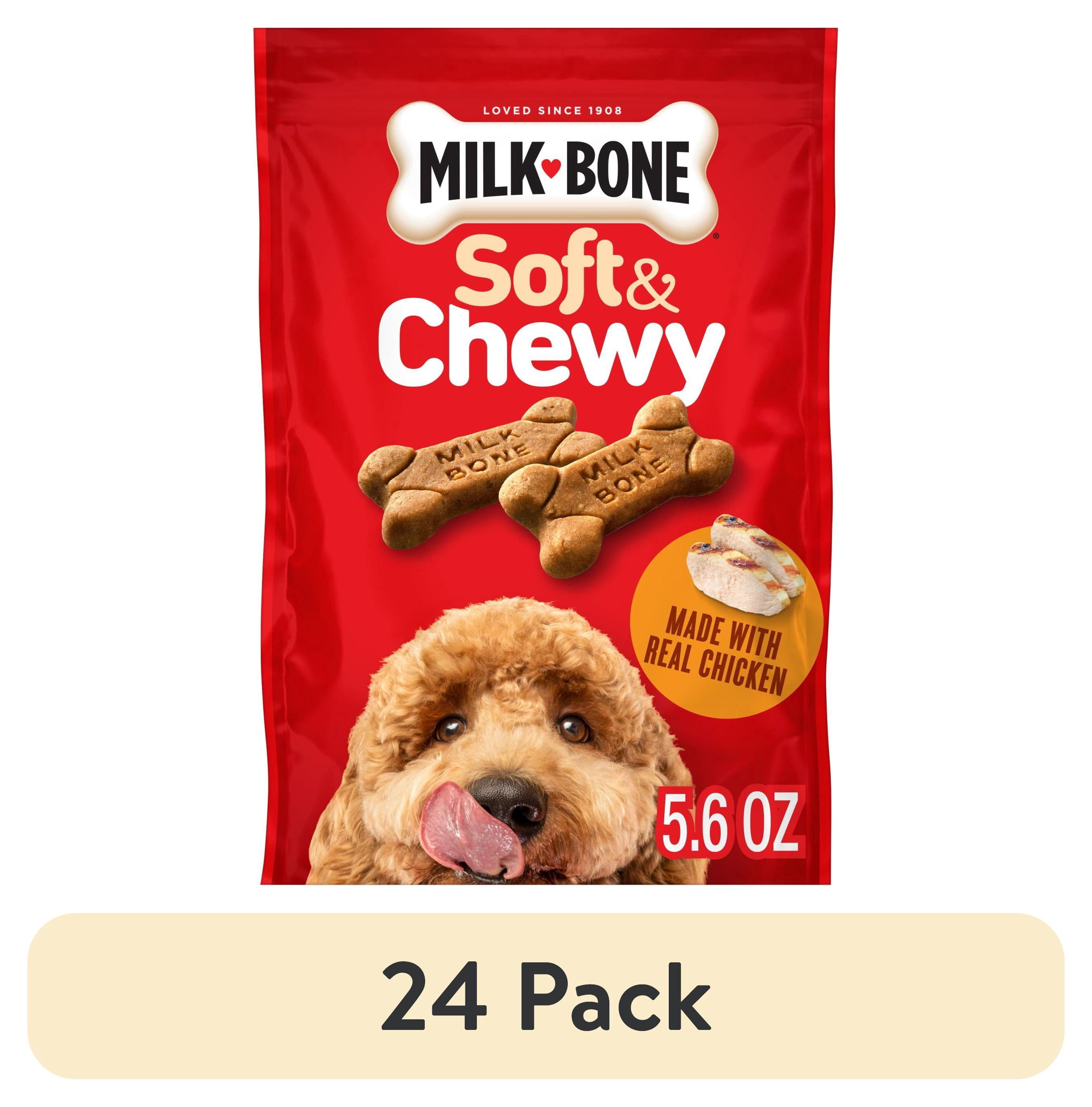 (24 pack) Milk Bone Soft & Chewy Dog Treats, Made with Real Chicken, 5.6 oz Pouch
