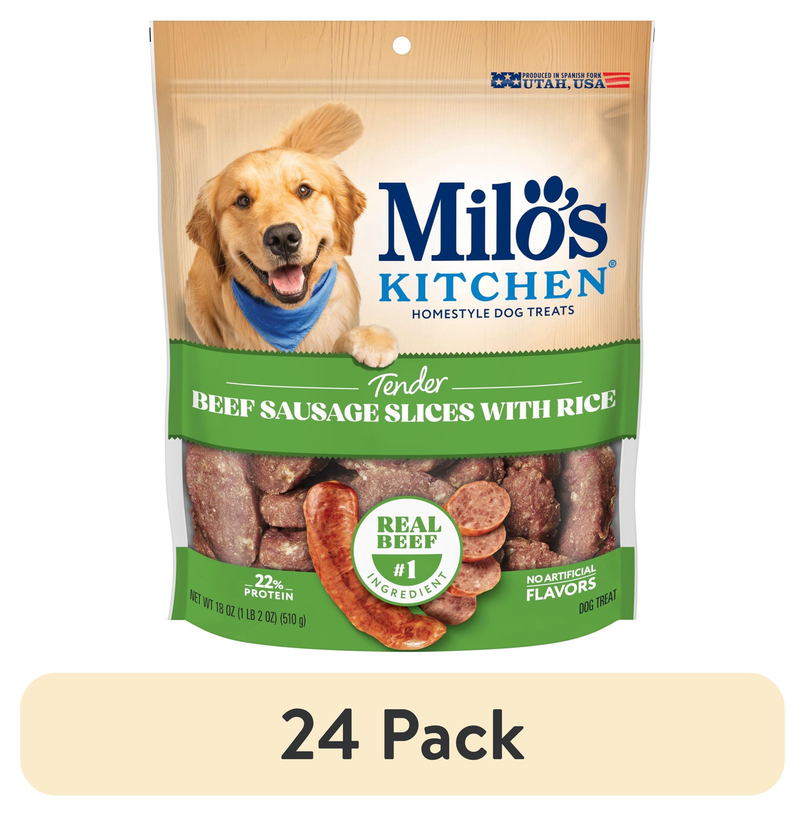 (24 pack) Milo’s Kitchen Beef Sausage Slices With Rice Dog Treats, 18 oz Bag