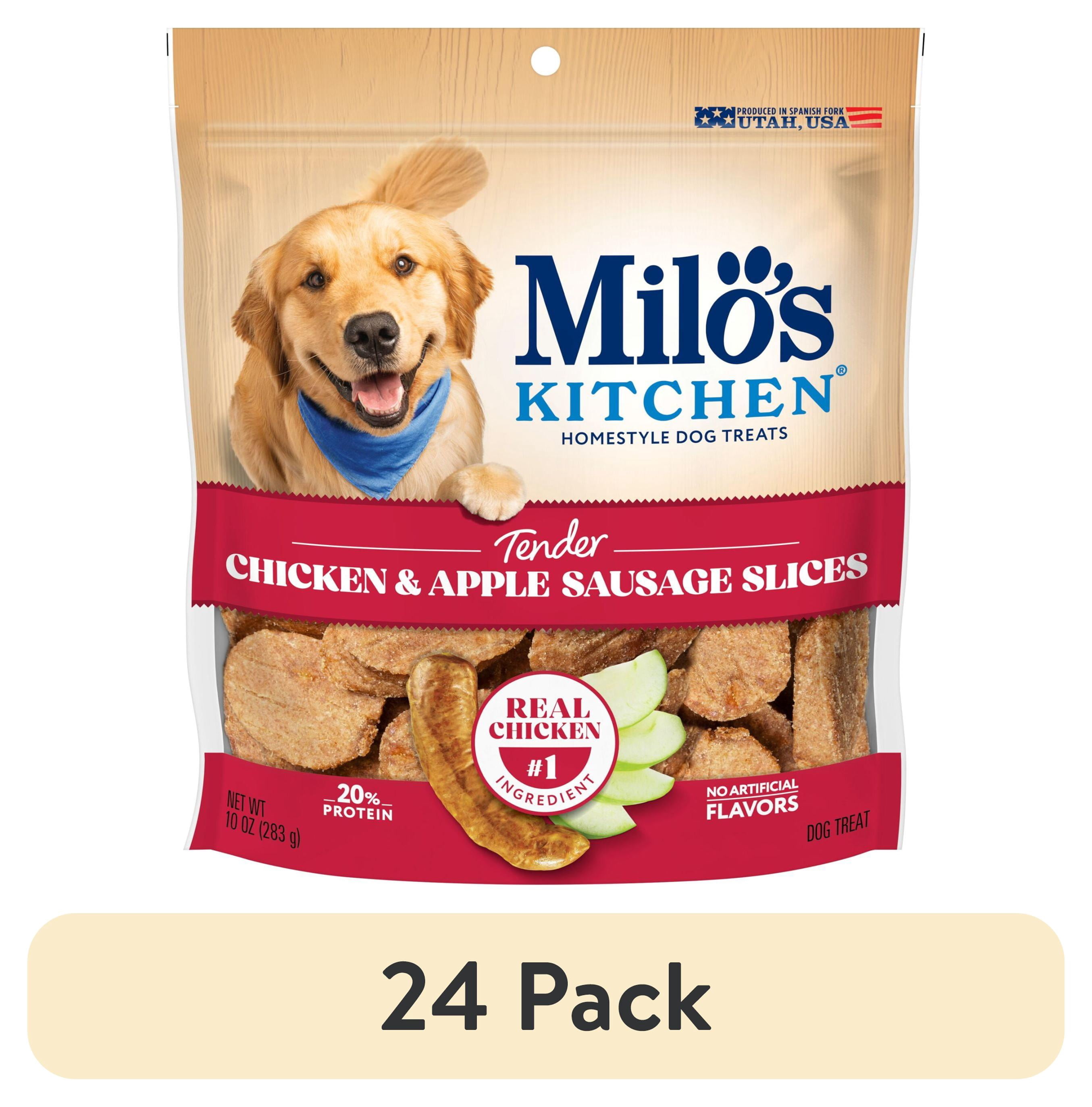 (24 pack) Milo’s Kitchen Chicken & Apple Sausage Slices Dog Treats, 10 oz Bag