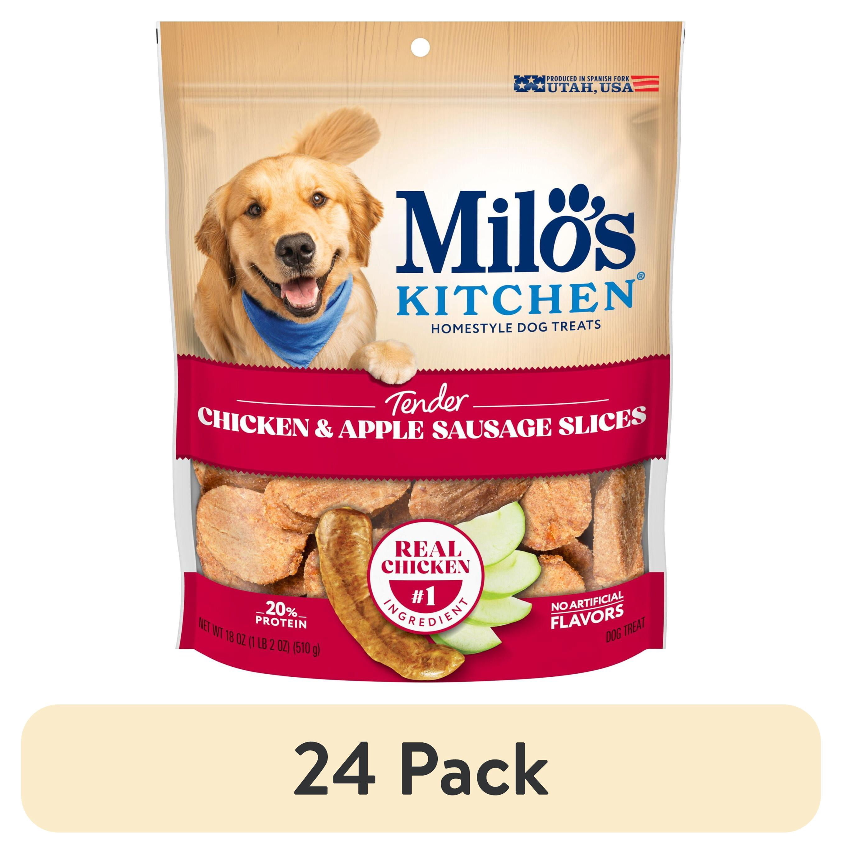 (24 pack) Milo’s Kitchen Chicken & Apple Sausage Slices Dog Treats, 18 oz Bag
