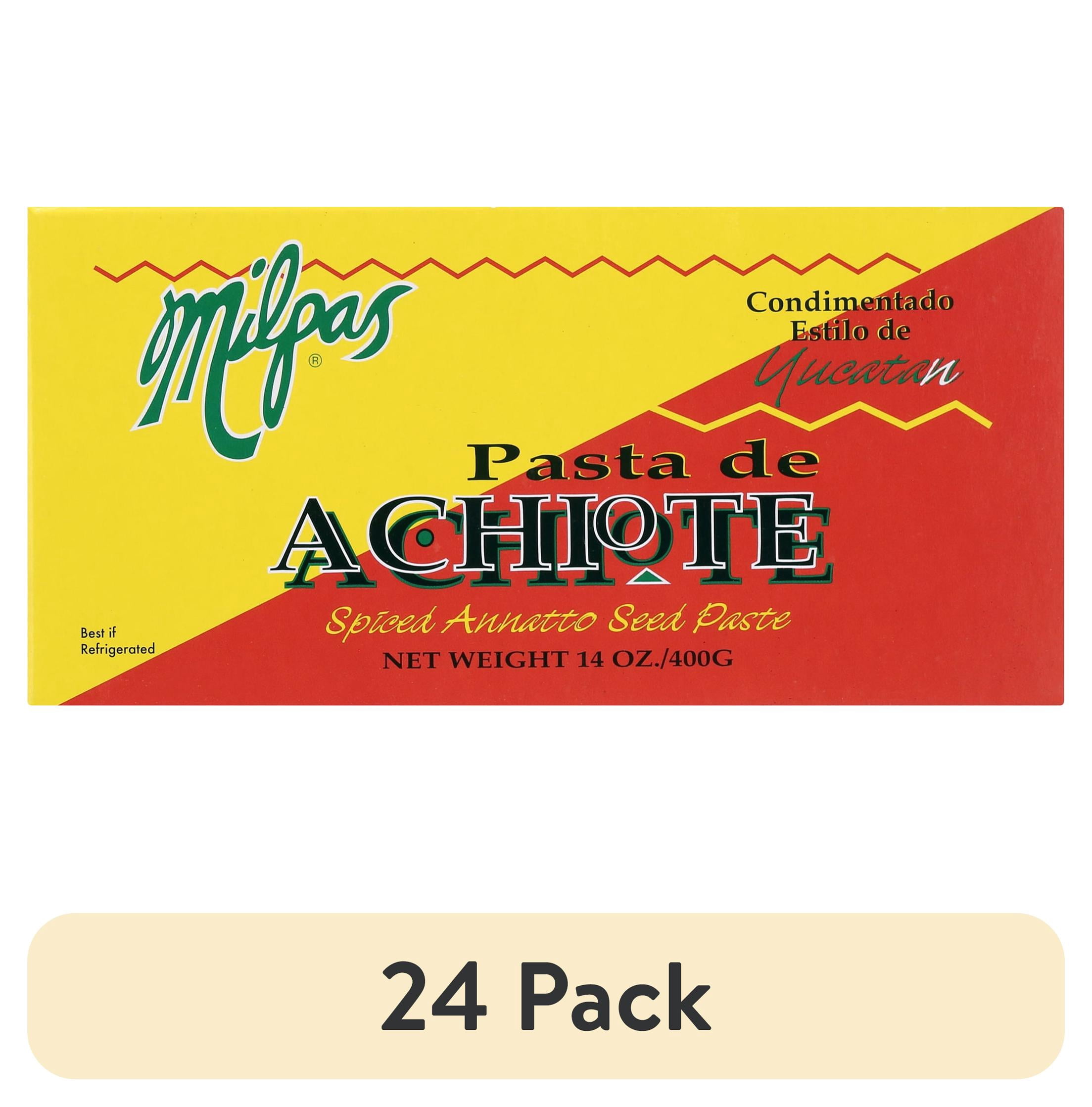 (24 pack) Milpas Pasta De Achiote cooking paste, packed in a family size 14oz individually wrapped package.