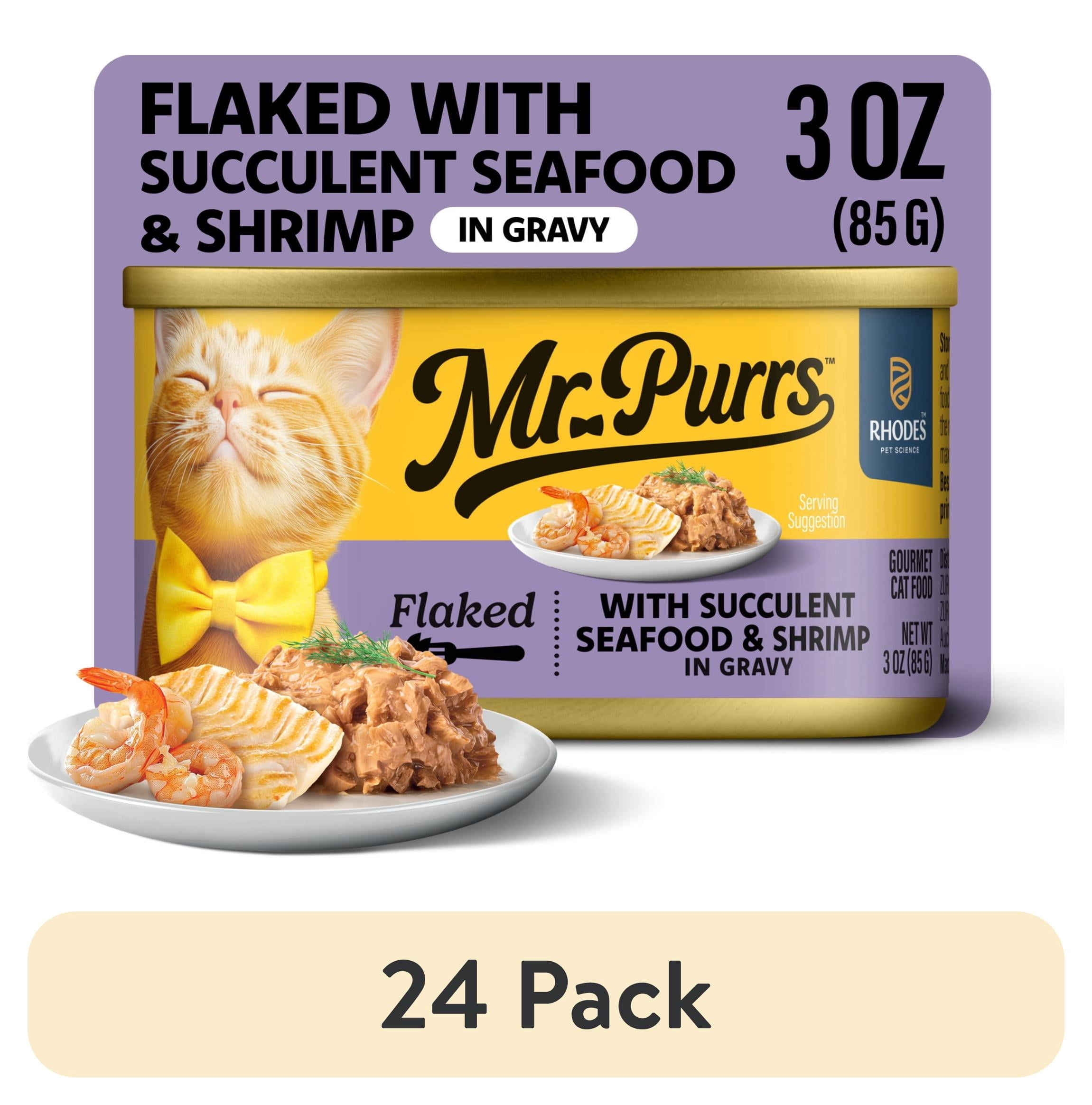 (24 pack) Mr Purrs Flaked Succulent Seafood & Shrimp In Gravy Wet Cat Food, 3 oz Can