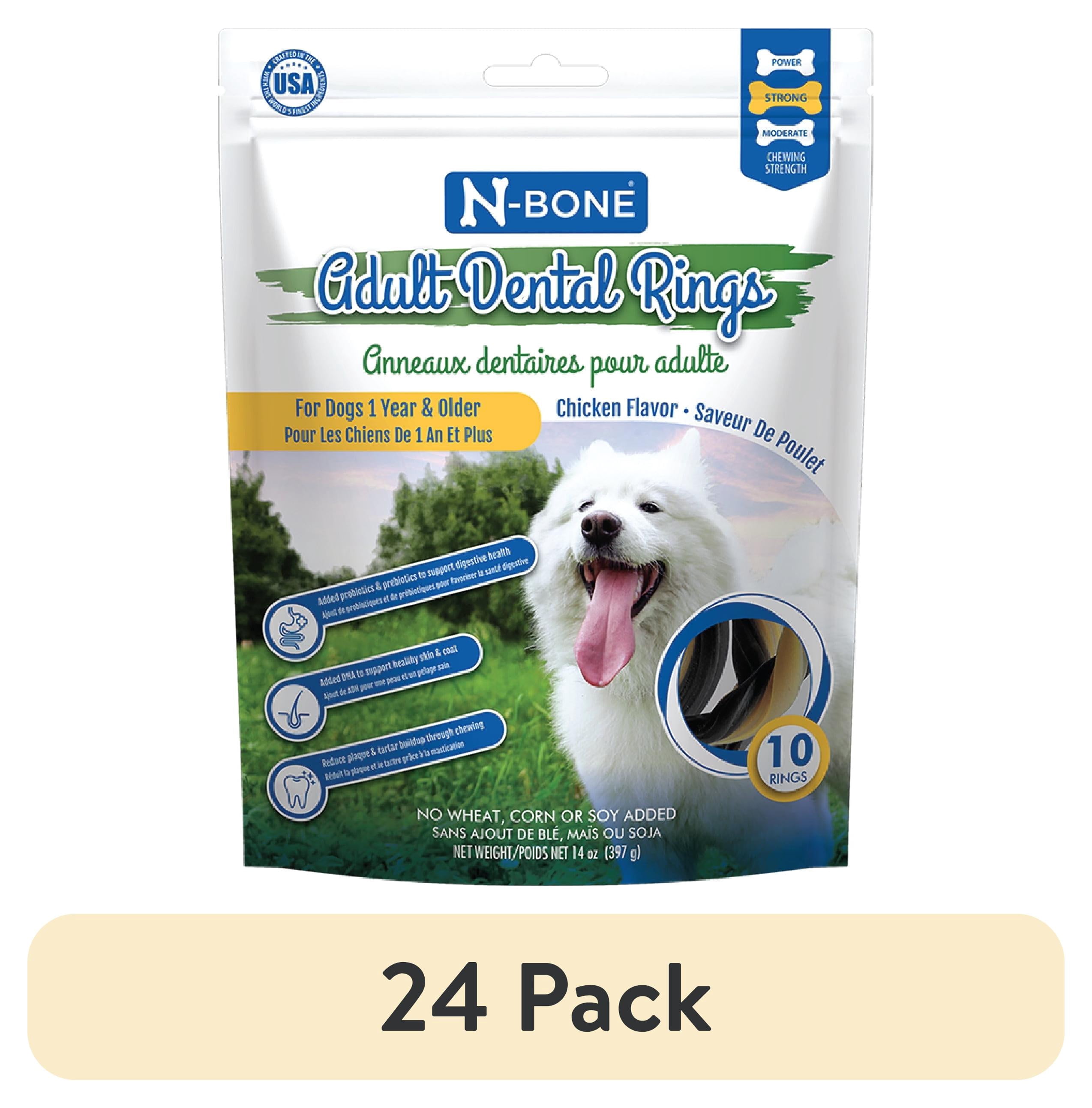 (24 pack) N-Bone Adult Dental Rings, Dried Chews with DHA and Natural Herbs, Chicken Flavor, 10 Rings, 14oz