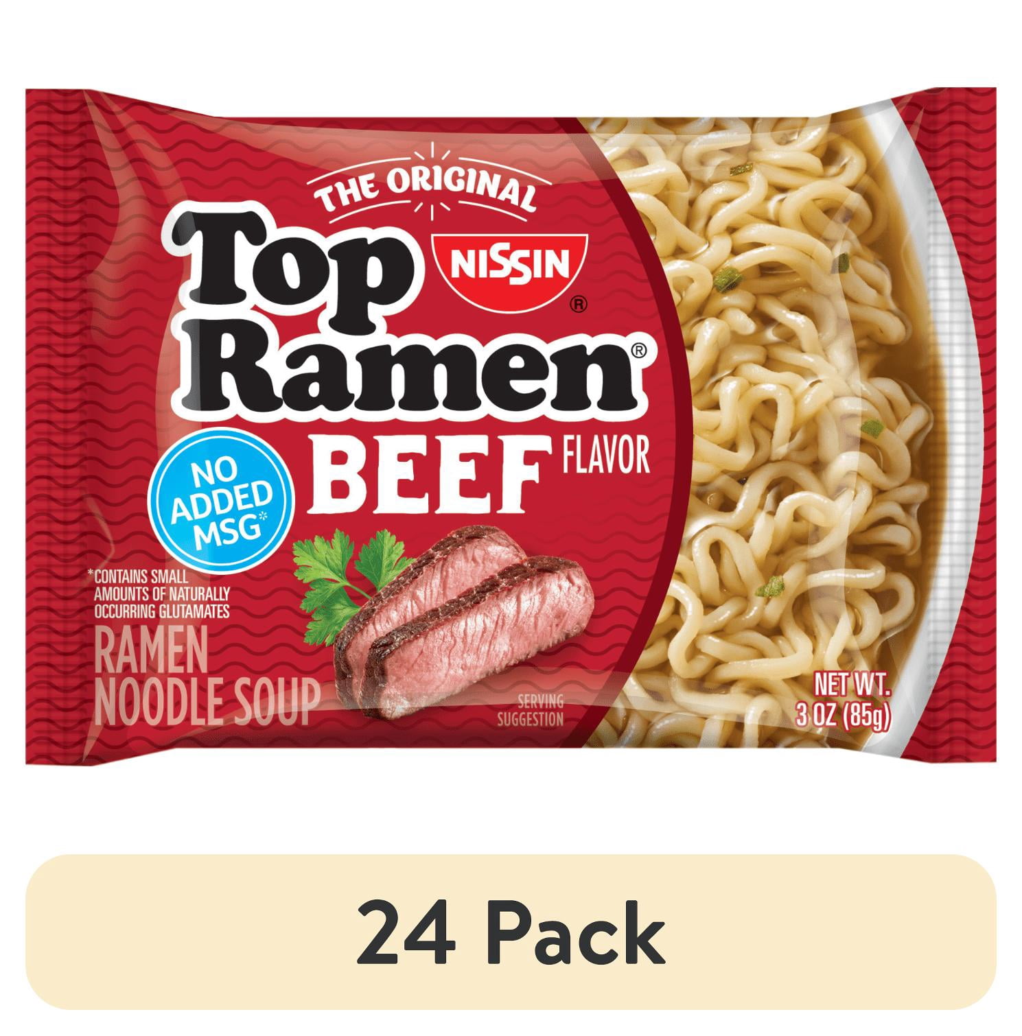 (24 pack) Nissin Foods Top Ramen Instant Ramen Noodle Soup, Beef Flavor, 3 oz Bag, Shelf-Stable
