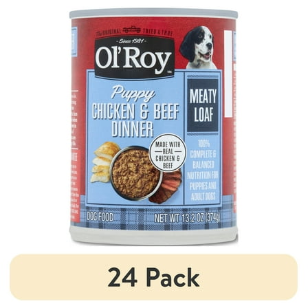 (24 pack) Ol' Roy Chicken & Beef Dinner Meaty Loaf Wet Dog Food for Puppy, 13.2 oz Can