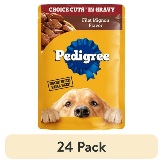 (24 pack) Pedigree Choice Cuts in Gravy Wet Dog Food, Filet Mignon Flavor, 3.5 oz. Pouches, 16 Count