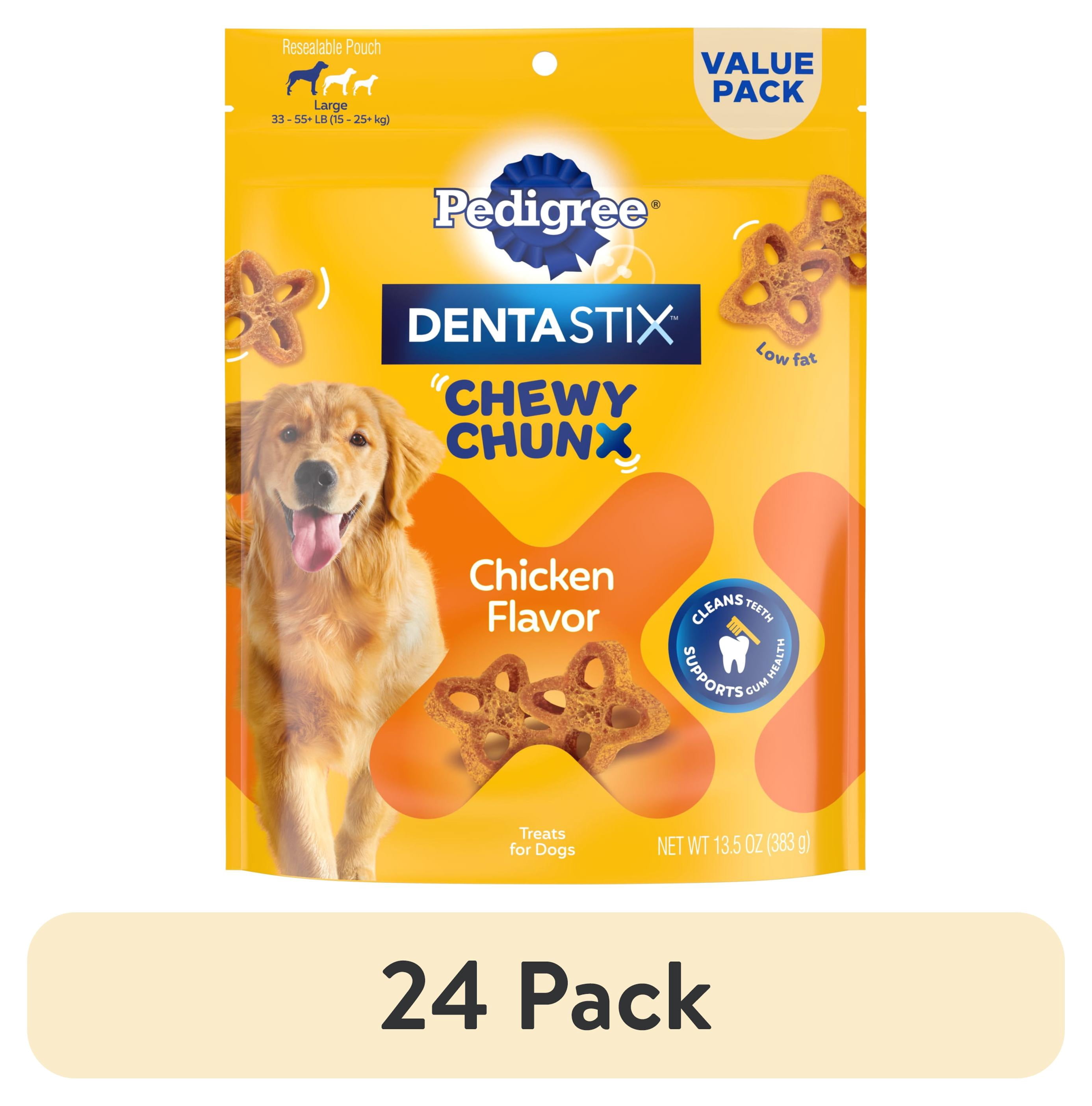 (24 pack) Pedigree Dentastix Chewy Chunks Large Dog Dental Treats Chicken Flavor, 13.5 oz Bag