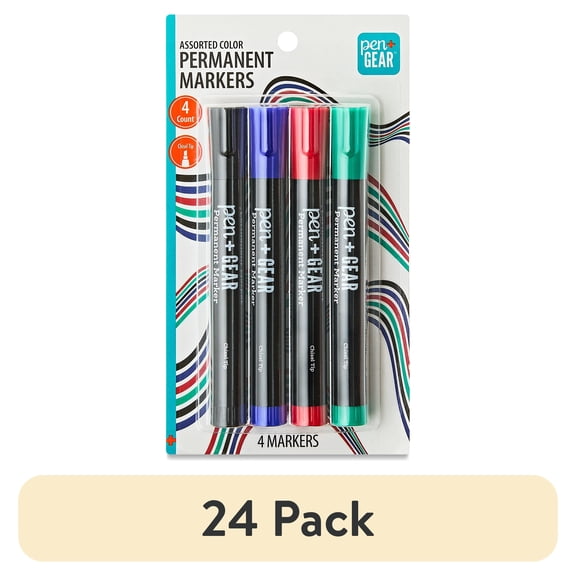 (24 pack) Pen+Gear Permanent Markers, Chisel Tip, Assorted Colors, 4 Count