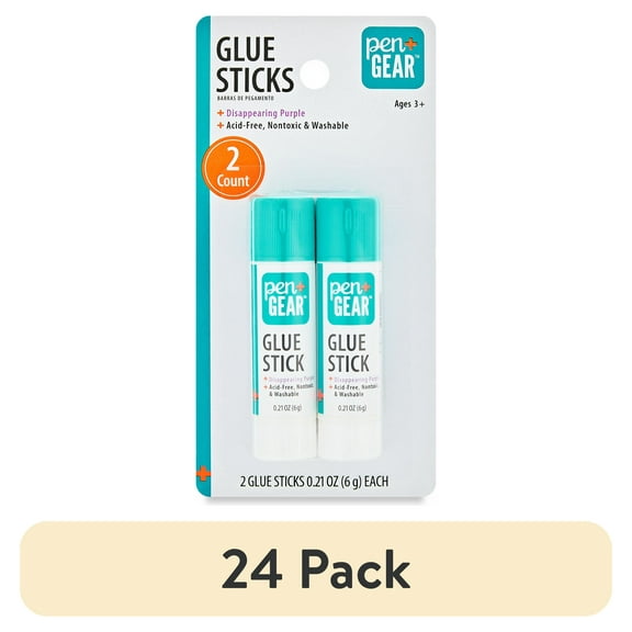 (24 pack) Pen+Gear School Glue Sticks, Washable/Disappearing Purple, 0.21 oz 2 Count, Dry Time 3 Min