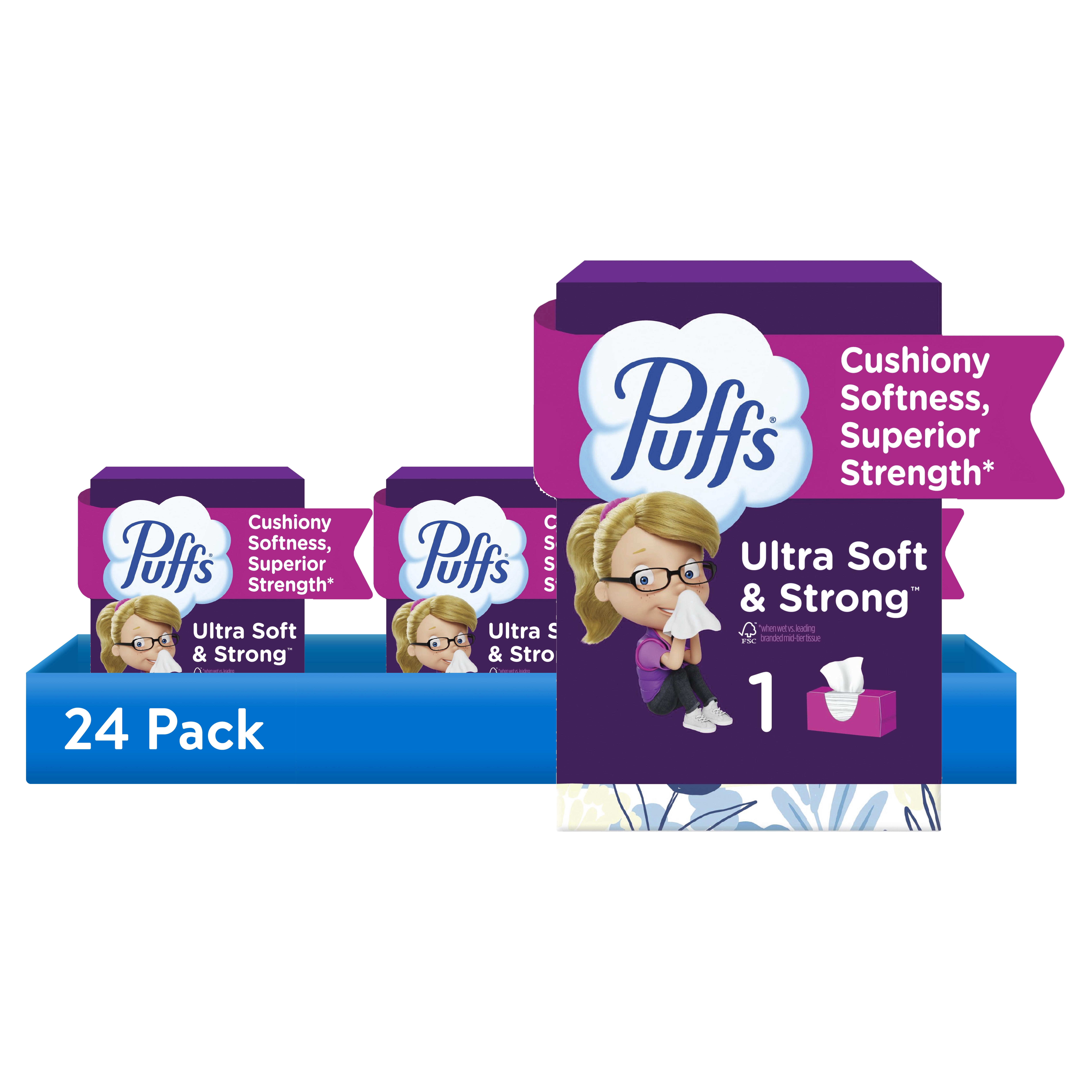 (24 pack) Puffs Ultra Soft Facial Tissues, 1 Family Size Box, 124 Facial Tissues Per Box