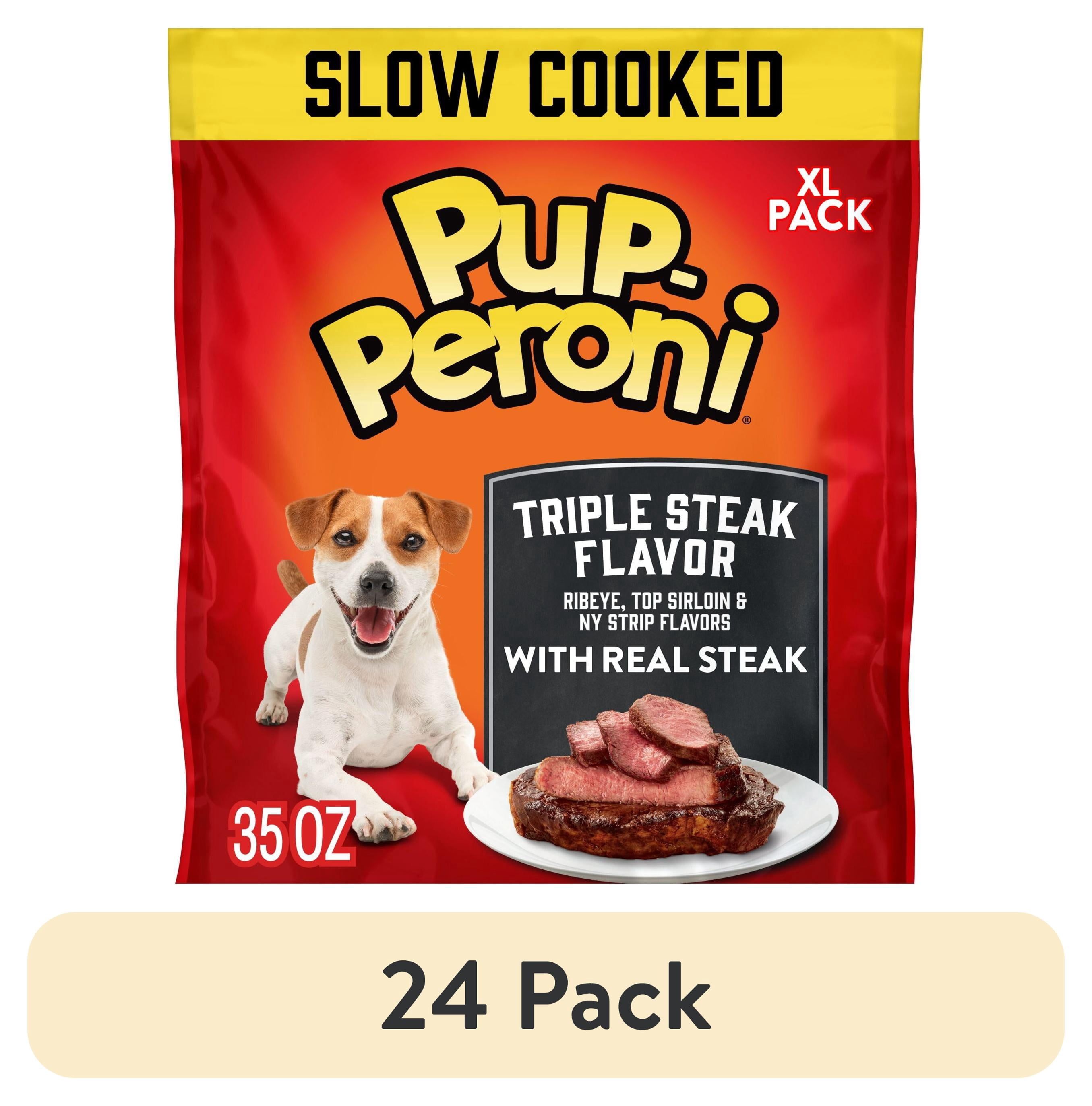 (24 pack) Pup Peroni Triple Steak Flavor Dog Treats, 35 oz Bag
