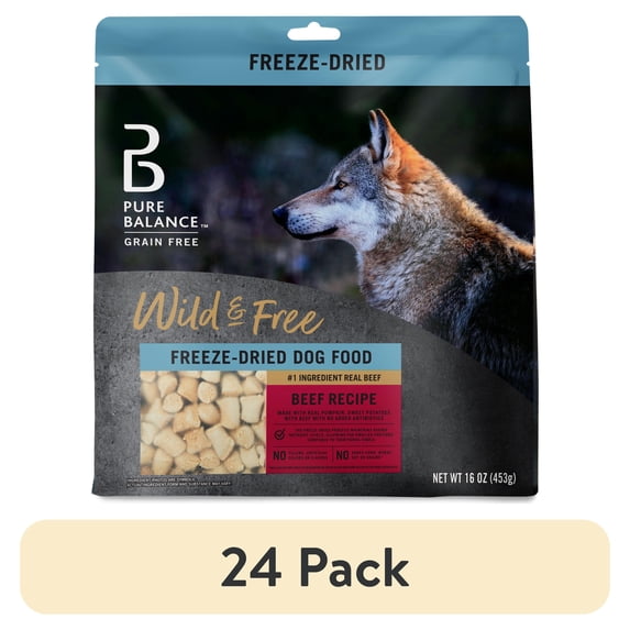 (24 pack) Pure Balance Wild & Free Freeze-Dried Dog Food, Beef Recipe, 16 oz