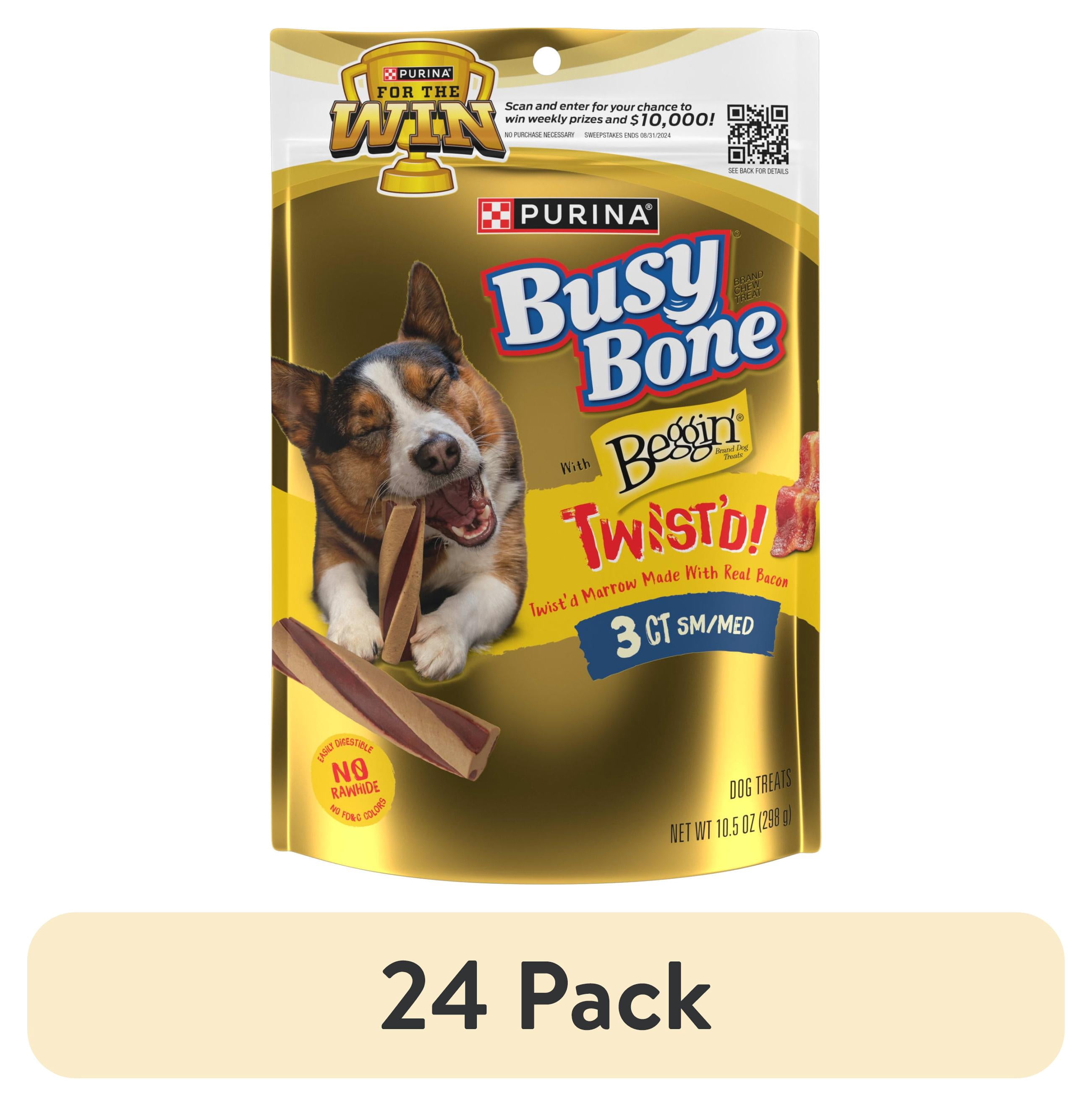 (24 pack) Purina Busy Bone with Beggin' Twist'd Small & Medium Dog Treats with Bacon, 10.5 oz Pouch (3 Count)