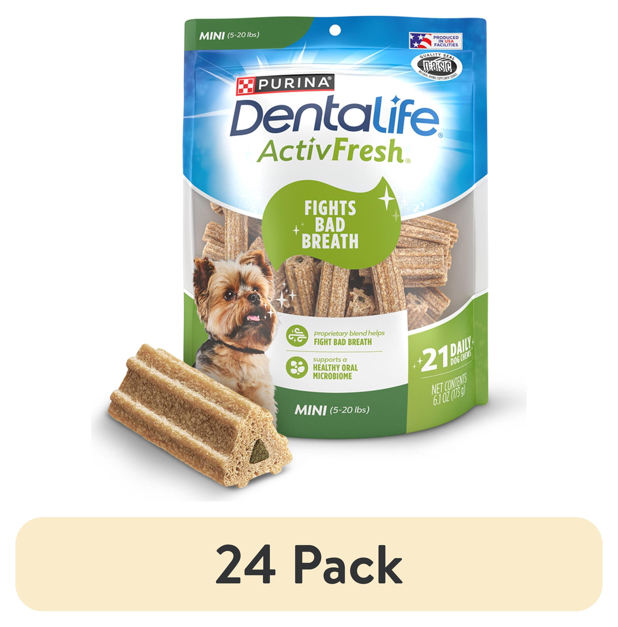 (24 pack) Purina DentaLife ActivFresh Mini Dog Treats Dental Chews with Chicken, 6.1 oz Pouch, 21 Chews