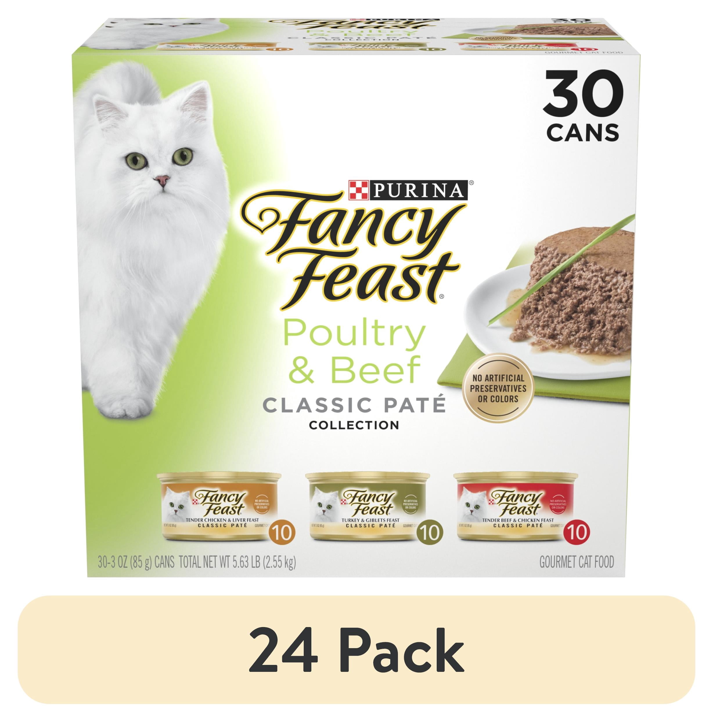 (24 pack) Purina Fancy Feast Classic Pate Food, Wet Cat Food, Poultry & Beef, 3 oz Cans, 30 Pack