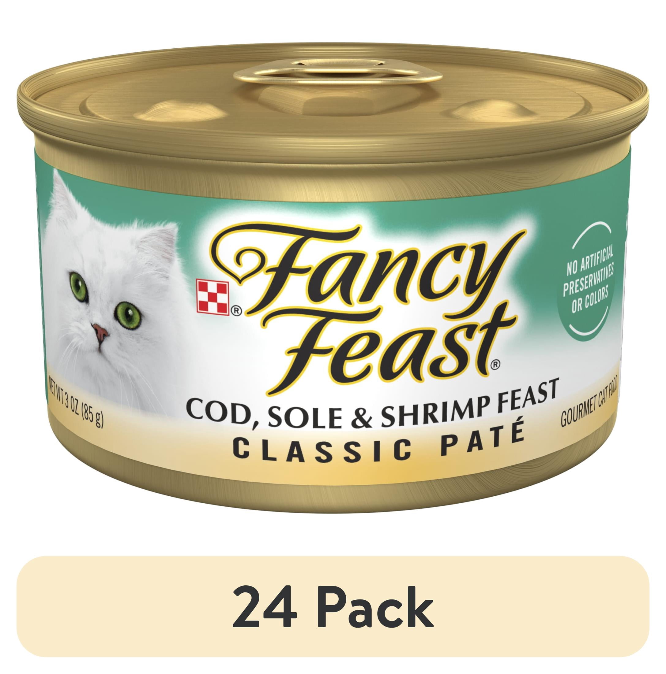 (24 pack) Purina Fancy Feast Cod, Sole and Shrimp Feast Classic Grain Free Wet Cat Food Pate, 3 oz, 24 Pack