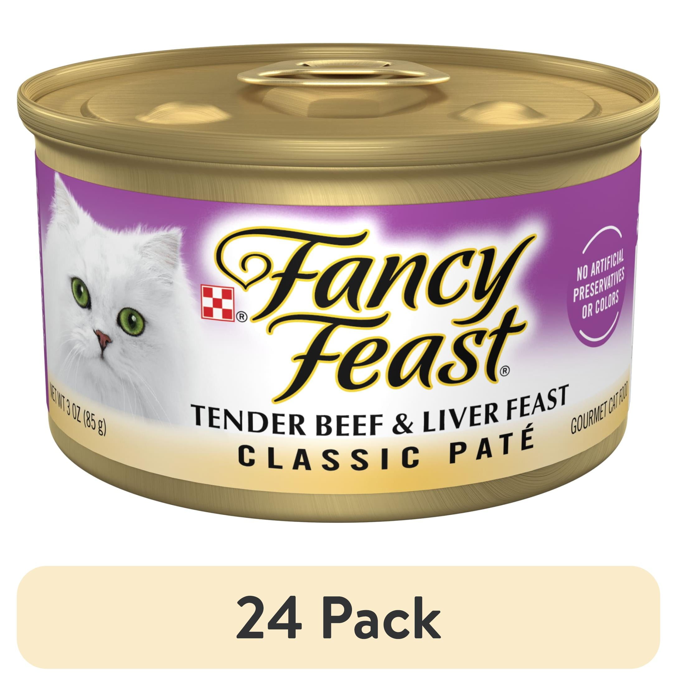 (24 pack) Purina Fancy Feast Tender Beef and Liver Feast Classic Grain Free Wet Cat Food Pate, 3 oz.