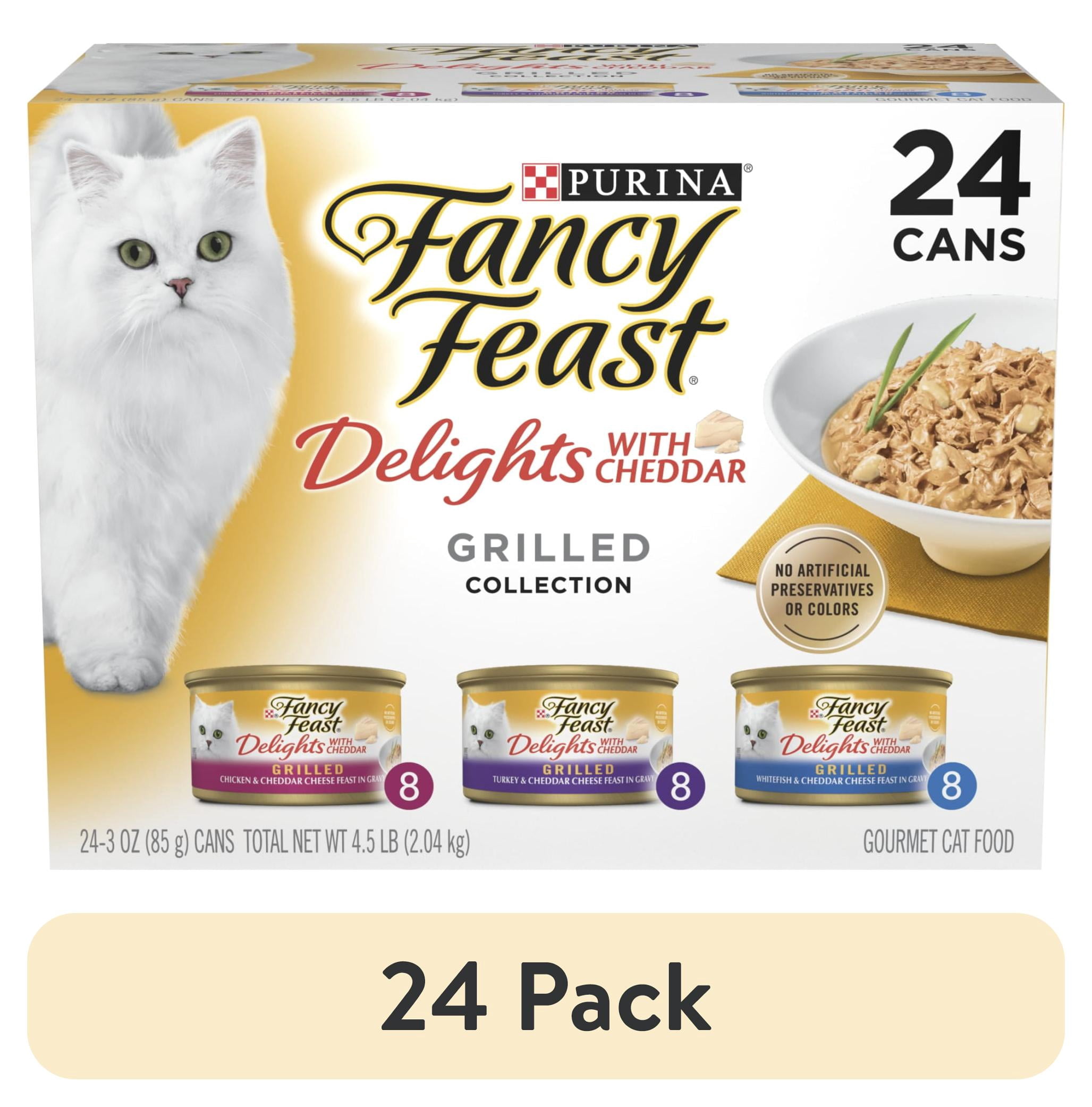 (24 pack) Purina Fancy Feast Delights with Cheddar Grilled Collection Wet Cat Food Variety Pack, 3 oz Cans (24 Pack)