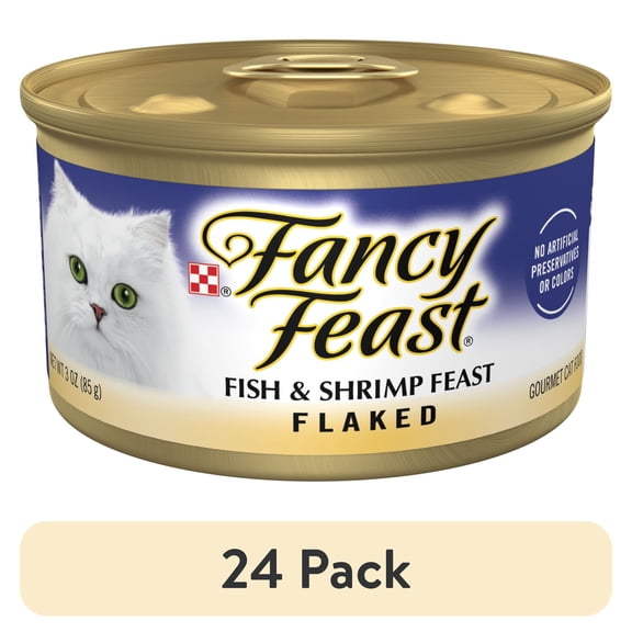 (24 pack) Purina Fancy Feast Wet Cat Food Flaked Fish and Shrimp Feast, 3 oz.