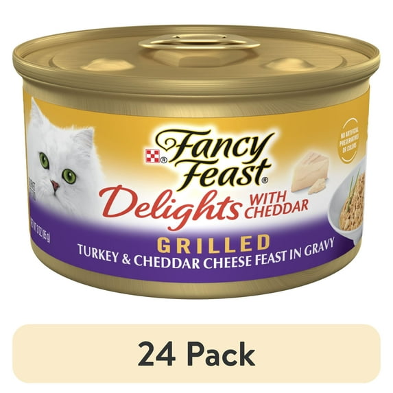 (24 pack) Purina Fancy Feast Delights with Cheddar Wet Cat Food, Grilled Turkey & Cheddar, 3 oz Cans