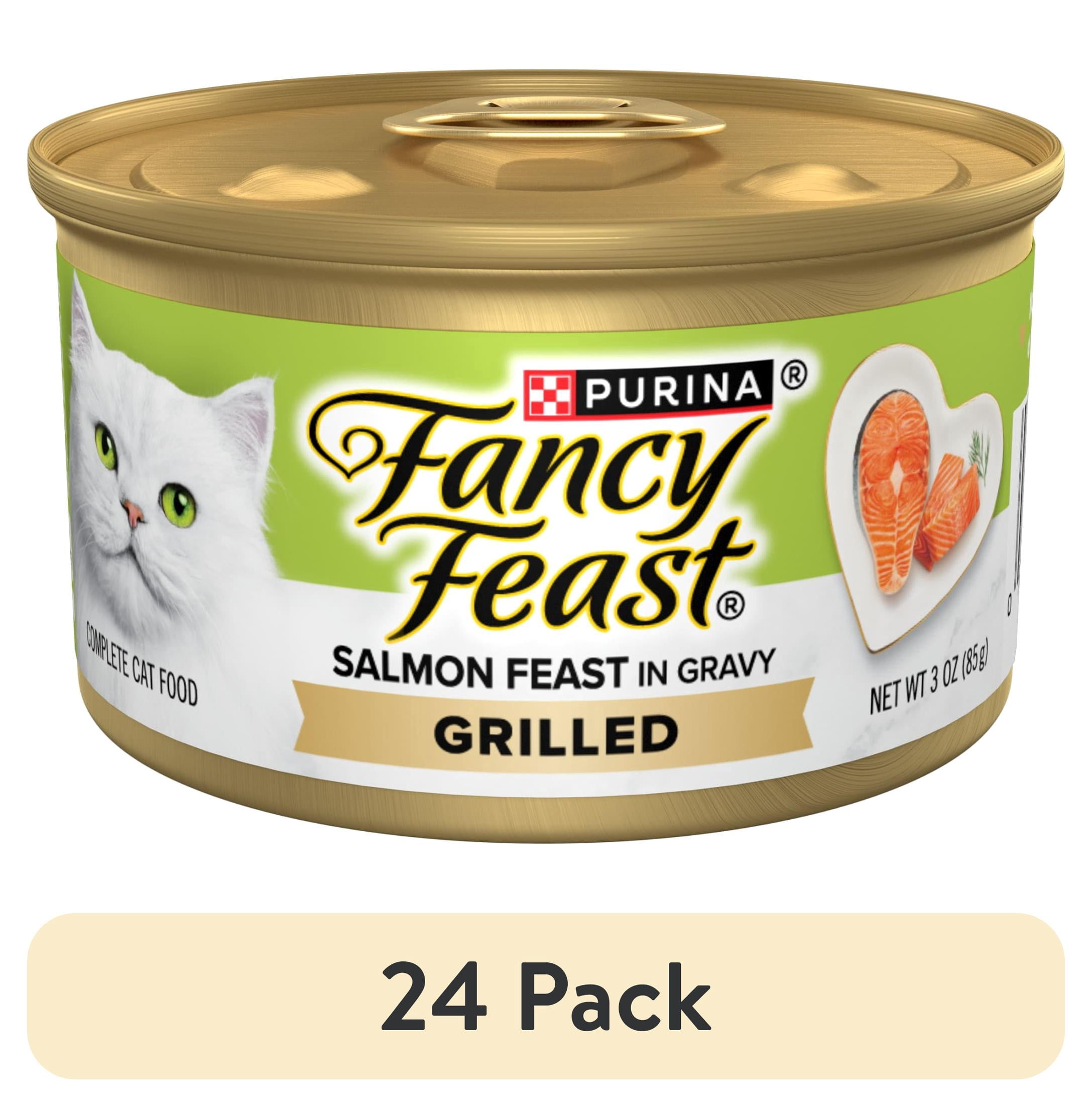 (24 pack) Purina Fancy Feast Salmon Feast in Gravy Grilled Wet Cat Food, 3 oz Can, 24 Pack